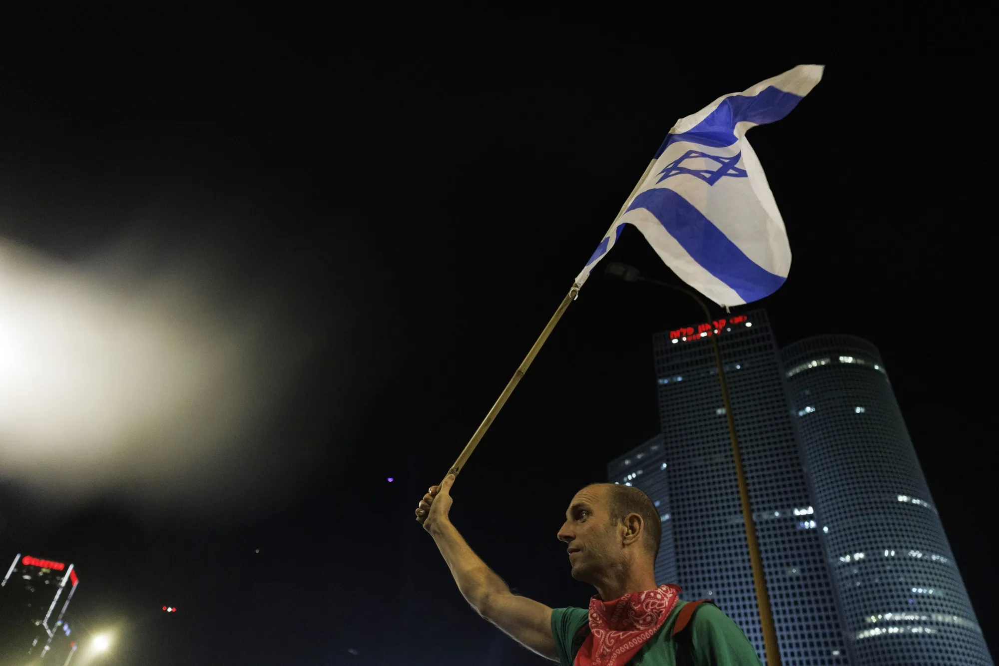 Protesters during an anti-government demonstration in Tel Aviv, Israel, on April 10, 2023.&nbsp;