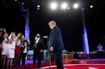 Donald Trump speaks with audience members after participating in an NBC News town hall event in Miami on Oct. 15.
