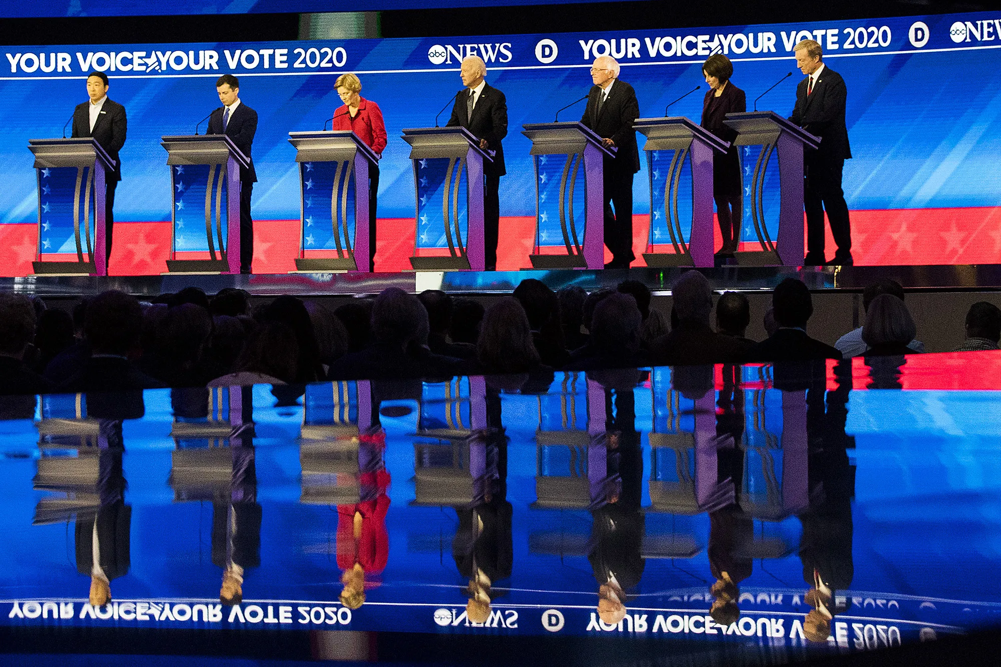 2020 Democratic presidential candidates&nbsp;during the debate&nbsp;in Manchester, New Hampshire, U.S., on&nbsp;Feb. 7.