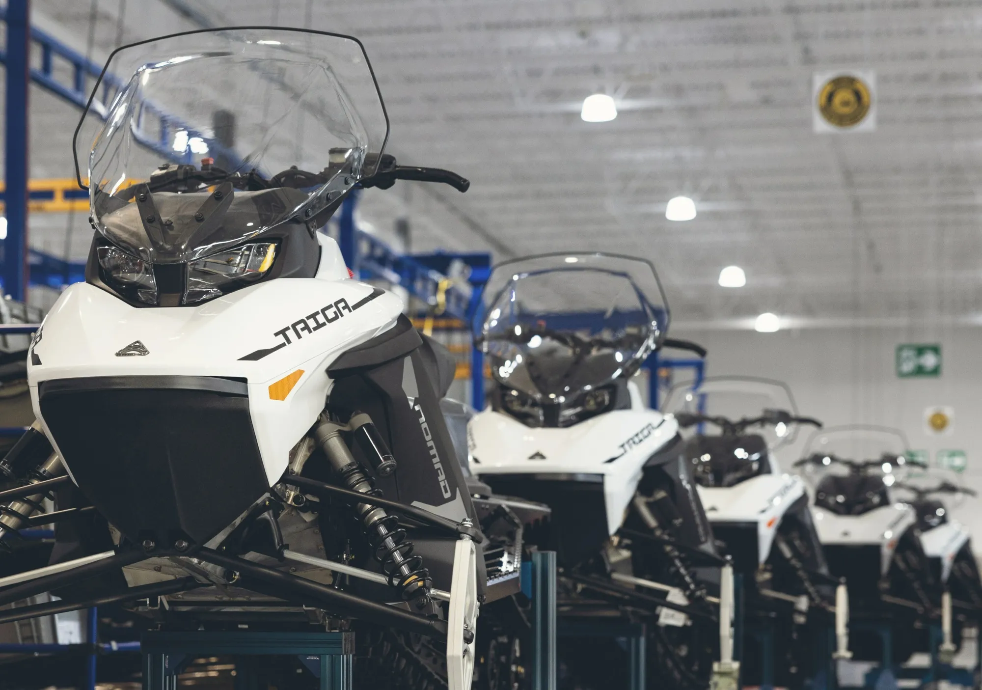 Taiga's Nomad snowmobiles on the production line.