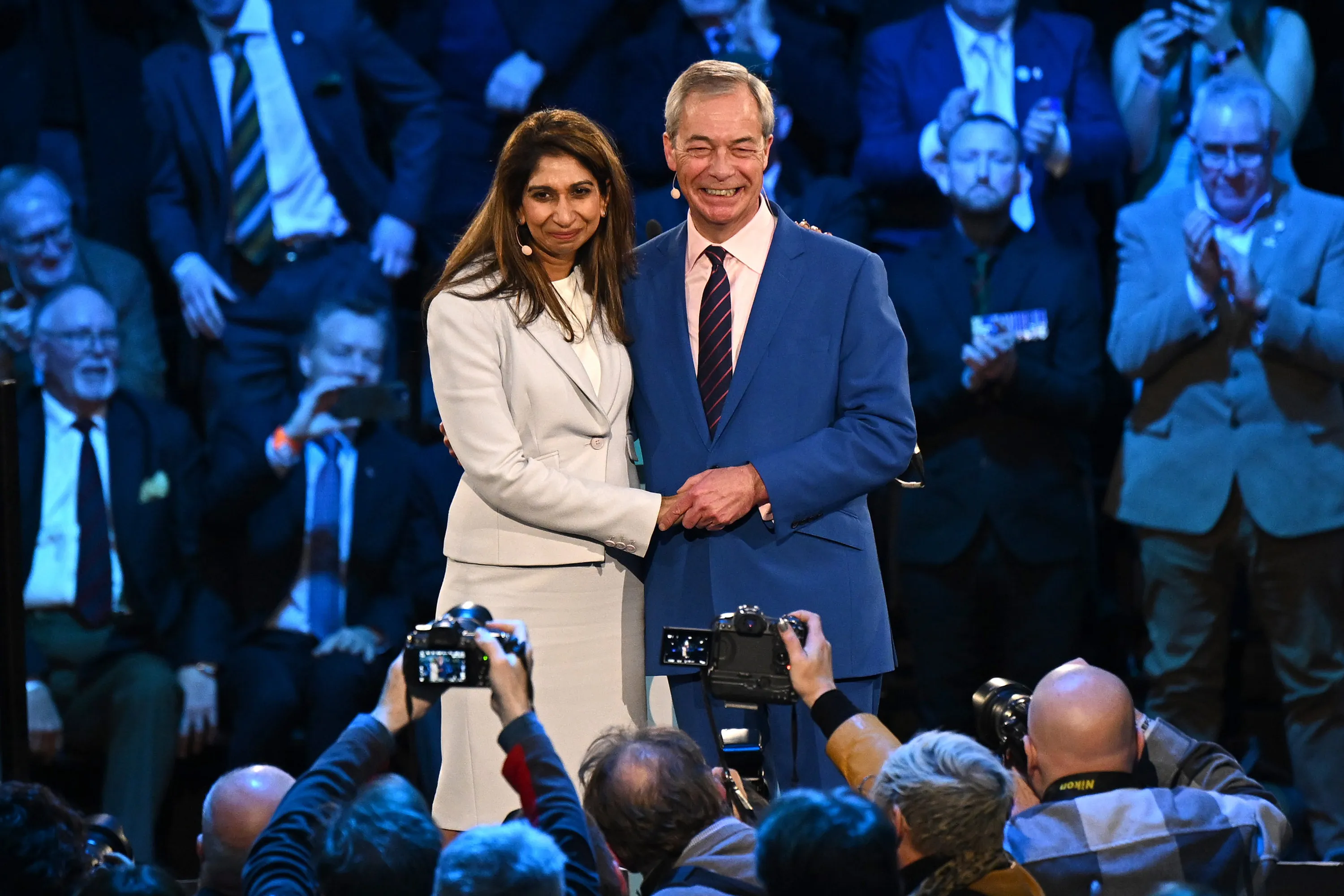 Suella Braverman and Reform UK leader Nigel Farage on Jan. 26.