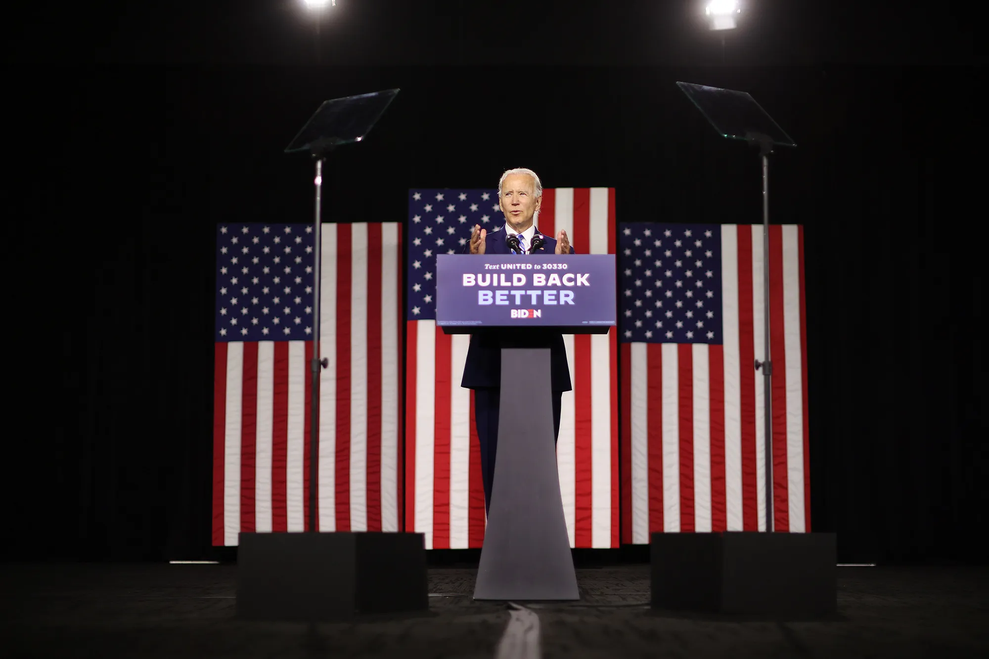 Joe Biden speaks at the Chase Center July 14, 2020 in Wilmington, Delaware on his campaign's clean energy economic plan.