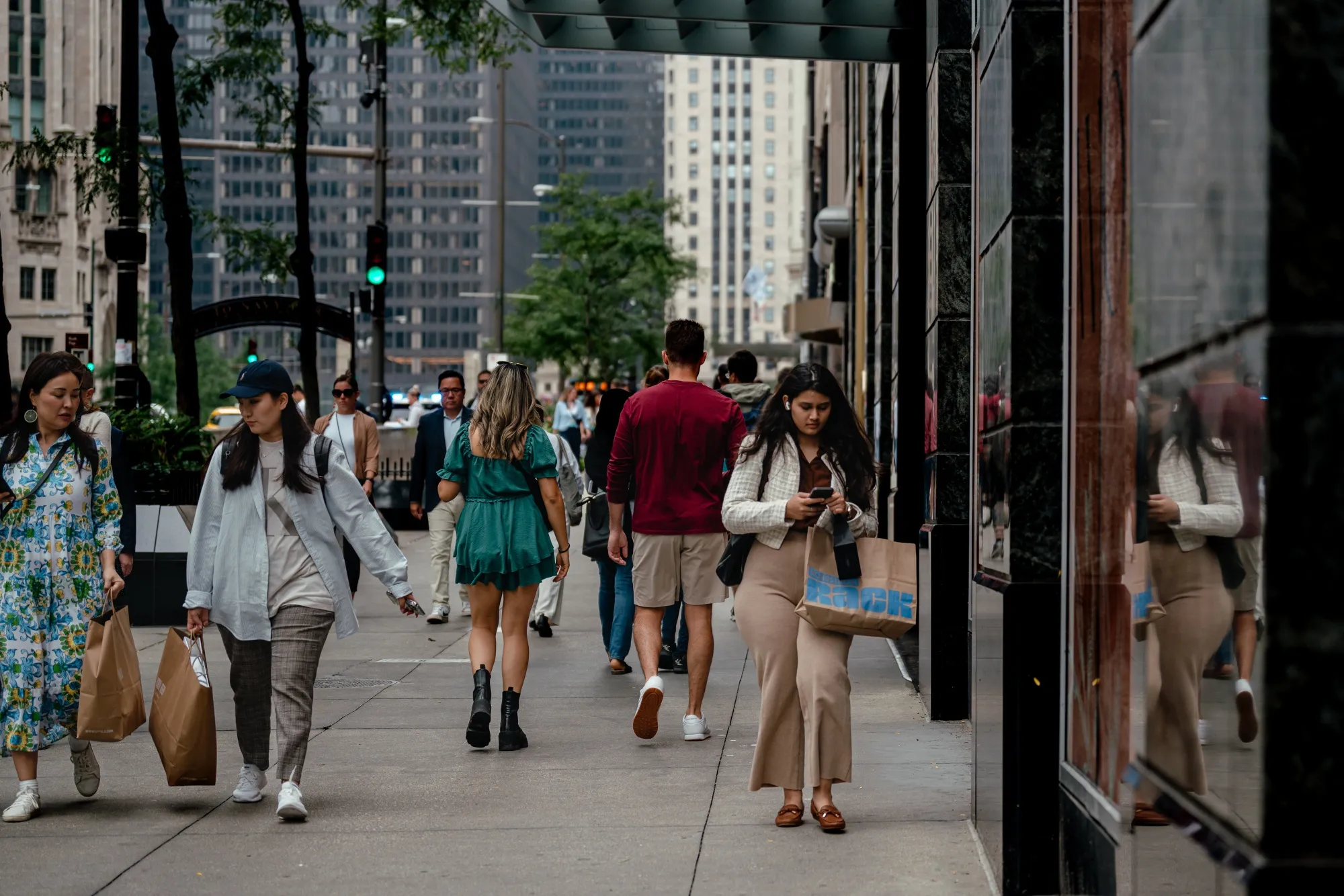 Shoppers along the Magnificent Mile shopping district in Chicago