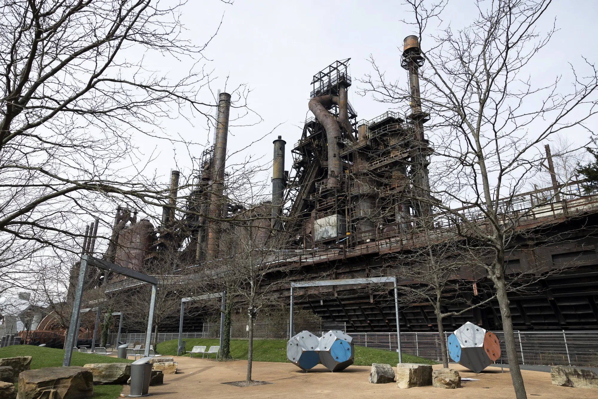 A playground in front of the shuttered Bethlehem Steel plant in Bethlehem, Pennsylvania