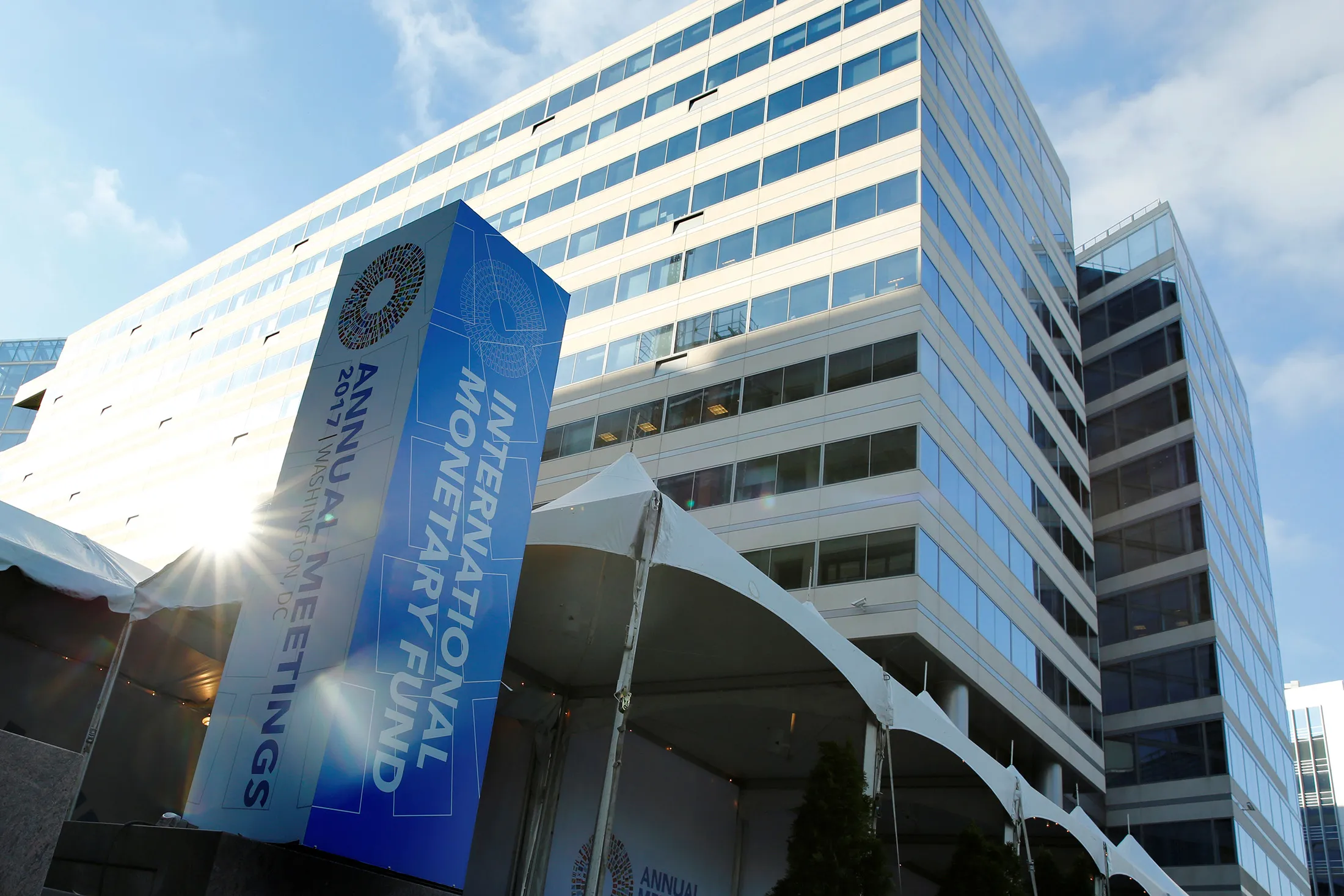 International Monetary Fund headquarters during the IMF/World Bank annual meetings in Washington on Oct. 14, 2017.