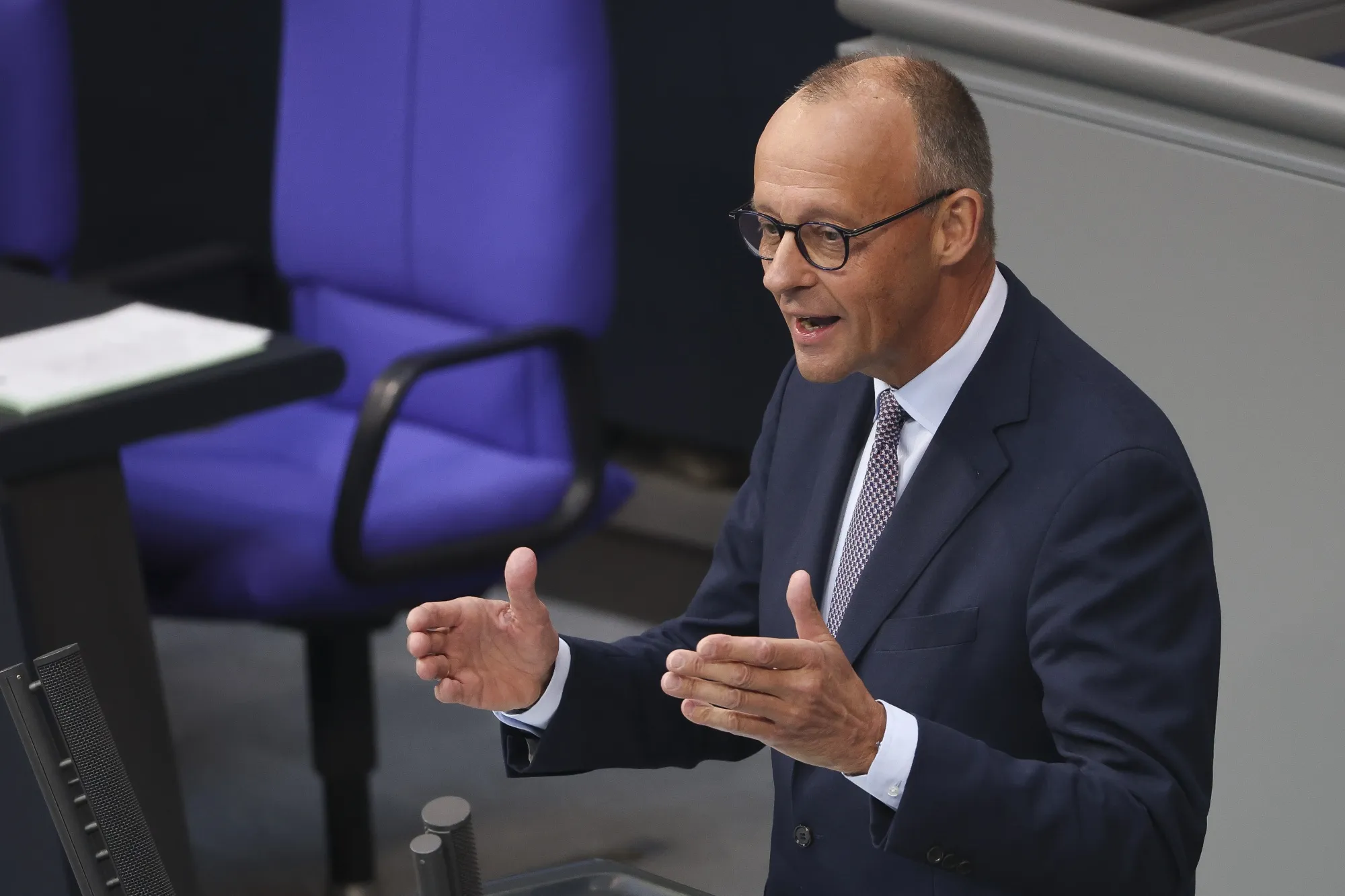 Friedrich Merz speaks at the Bundestag on Sept. 24.