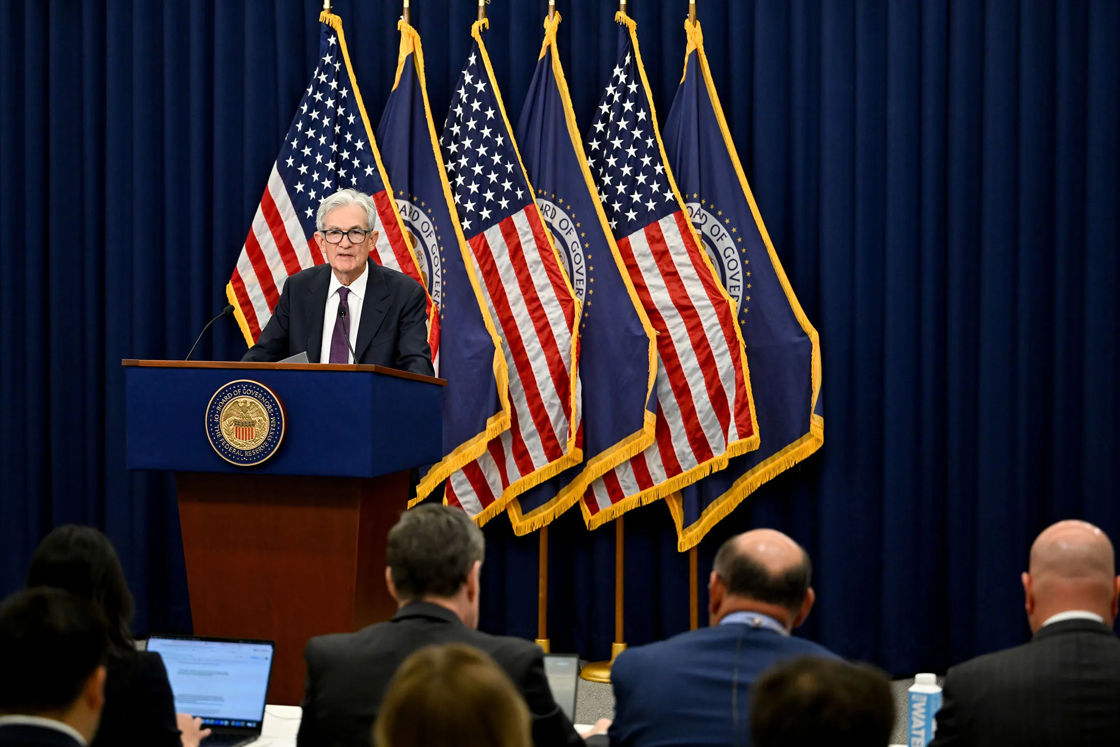 Powell during a news conference on Wednesday, following the Federal Open Market Committee meeting in Washington.