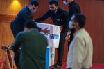 Workers prepare the stage during the listing ceremony for the IPO of One97 Communications Ltd., operator of PayTM, at the Bombay Stock Exchange in Mumbai, India, on Thursday, Nov. 18, 2021. 
