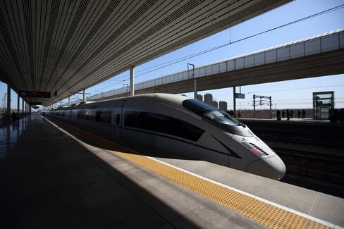 A China Railways high speed train stands at Wuqing Railway Station in Tianjin, China, on March 11, 2015.