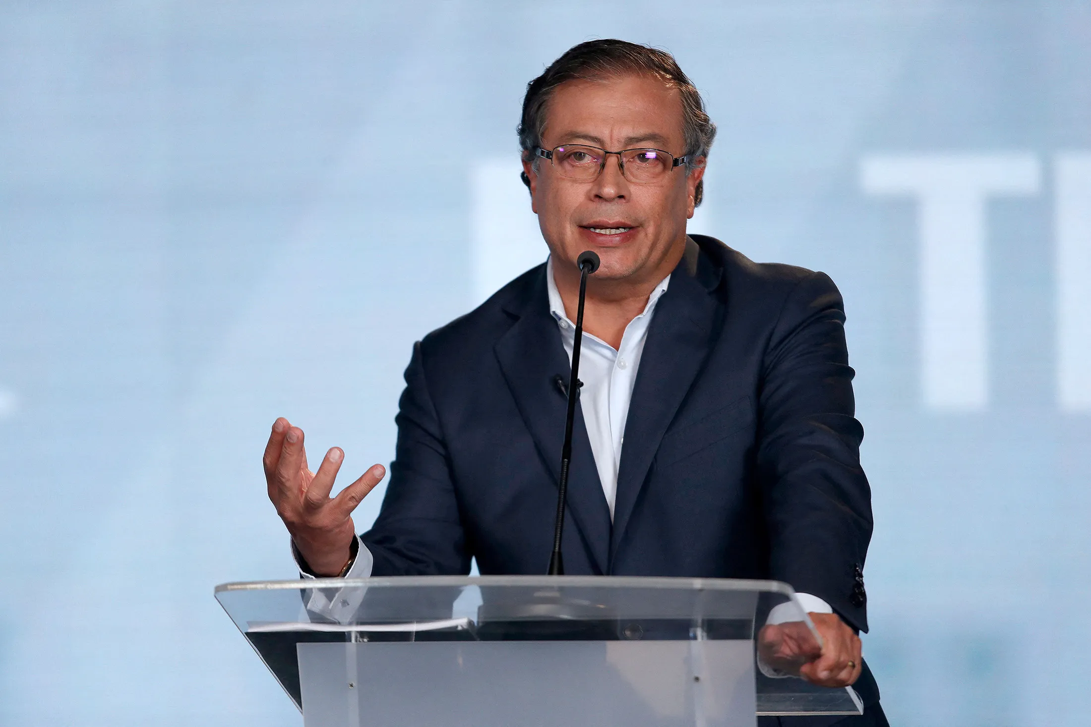 Gustavo Petro speaks during the first debate after the preliminary elections in Bogota, on March 14.