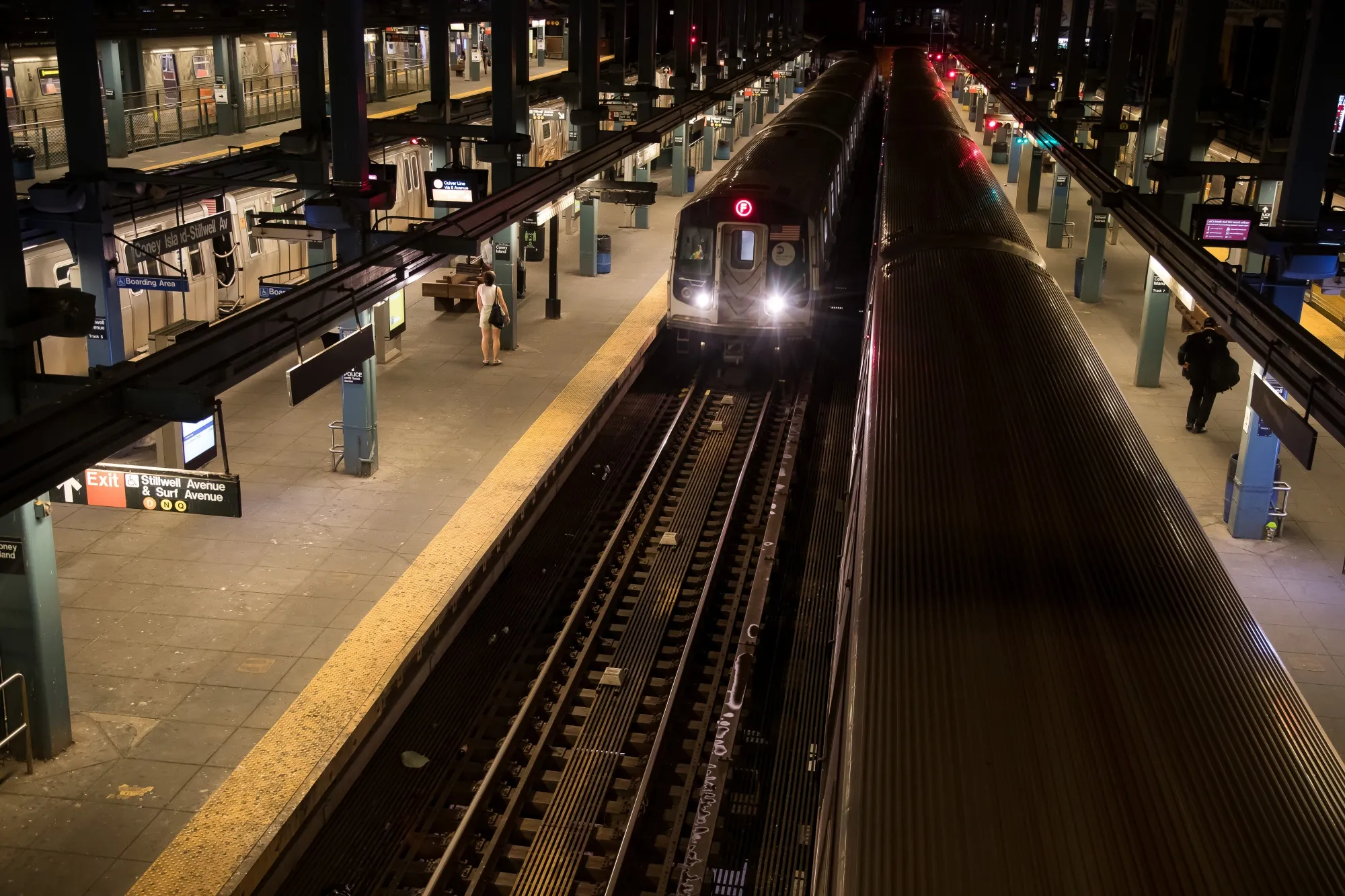 A train arrives at the Coney Island subway station in New York.