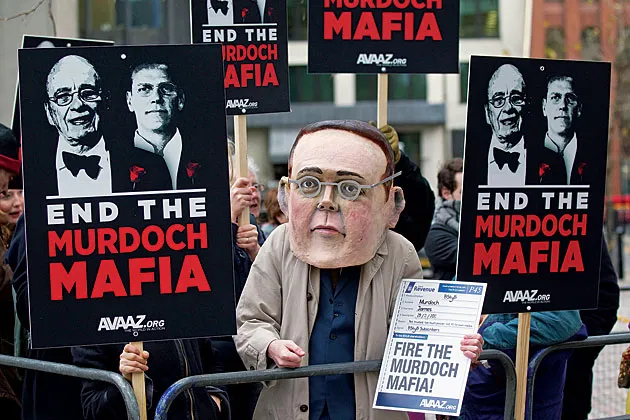An anti-Murdoch protest outside BSkyB headquarters last November