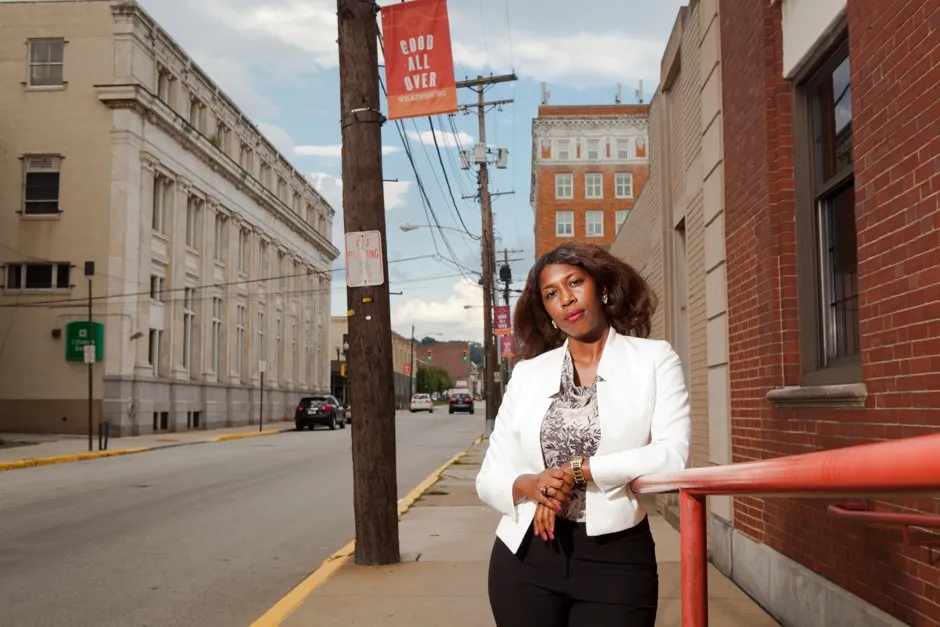 Marita Garrett stands across from the Wilkinson Borough building on Ross Street.
