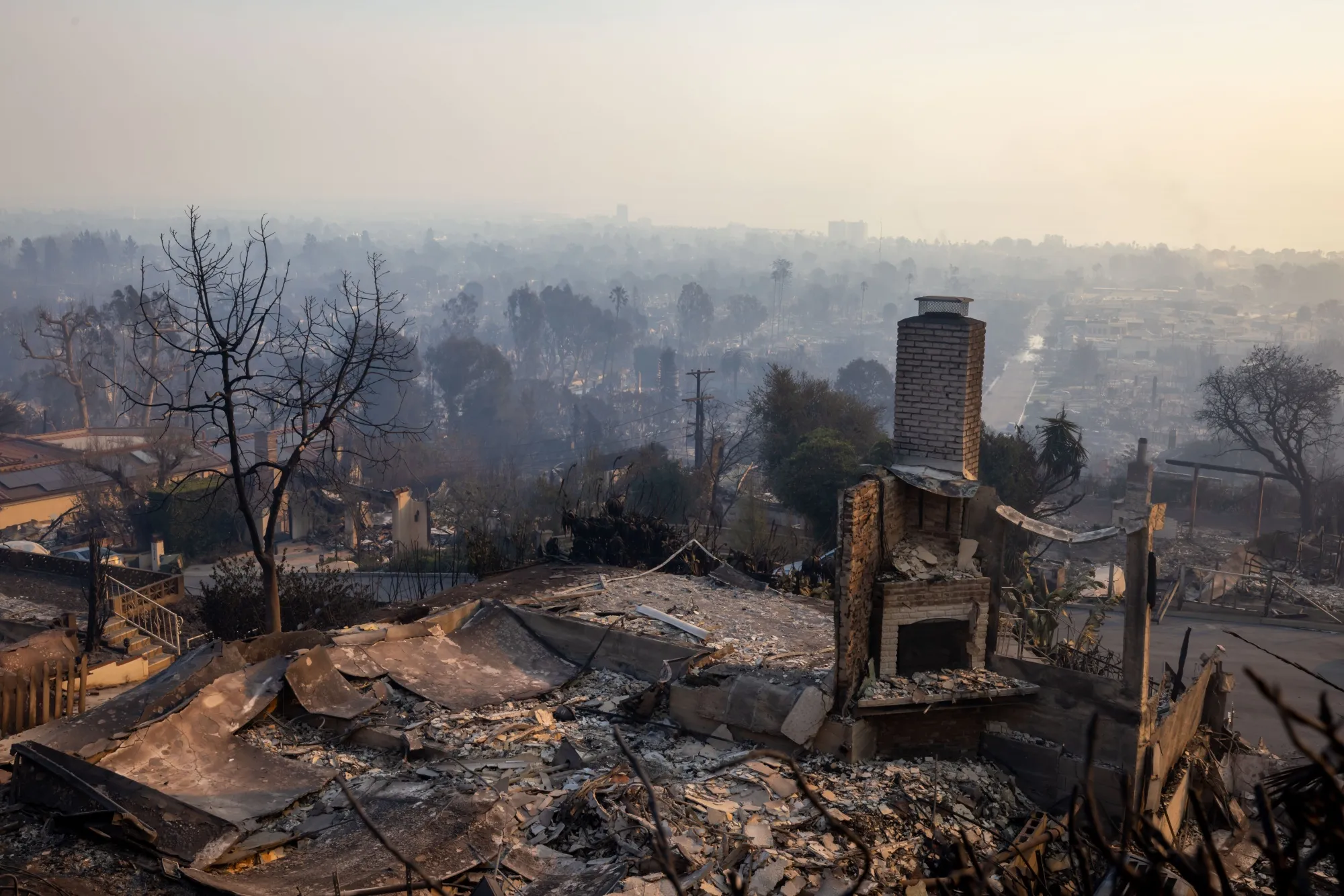 A home destroyed by the Palisades Fire in the Pacific Palisades neighborhood of Los Angeles on&nbsp;Jan. 9.