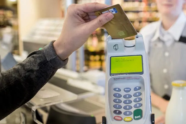 A secure "chip-and-pin" debit card being used in Bonn, Germany