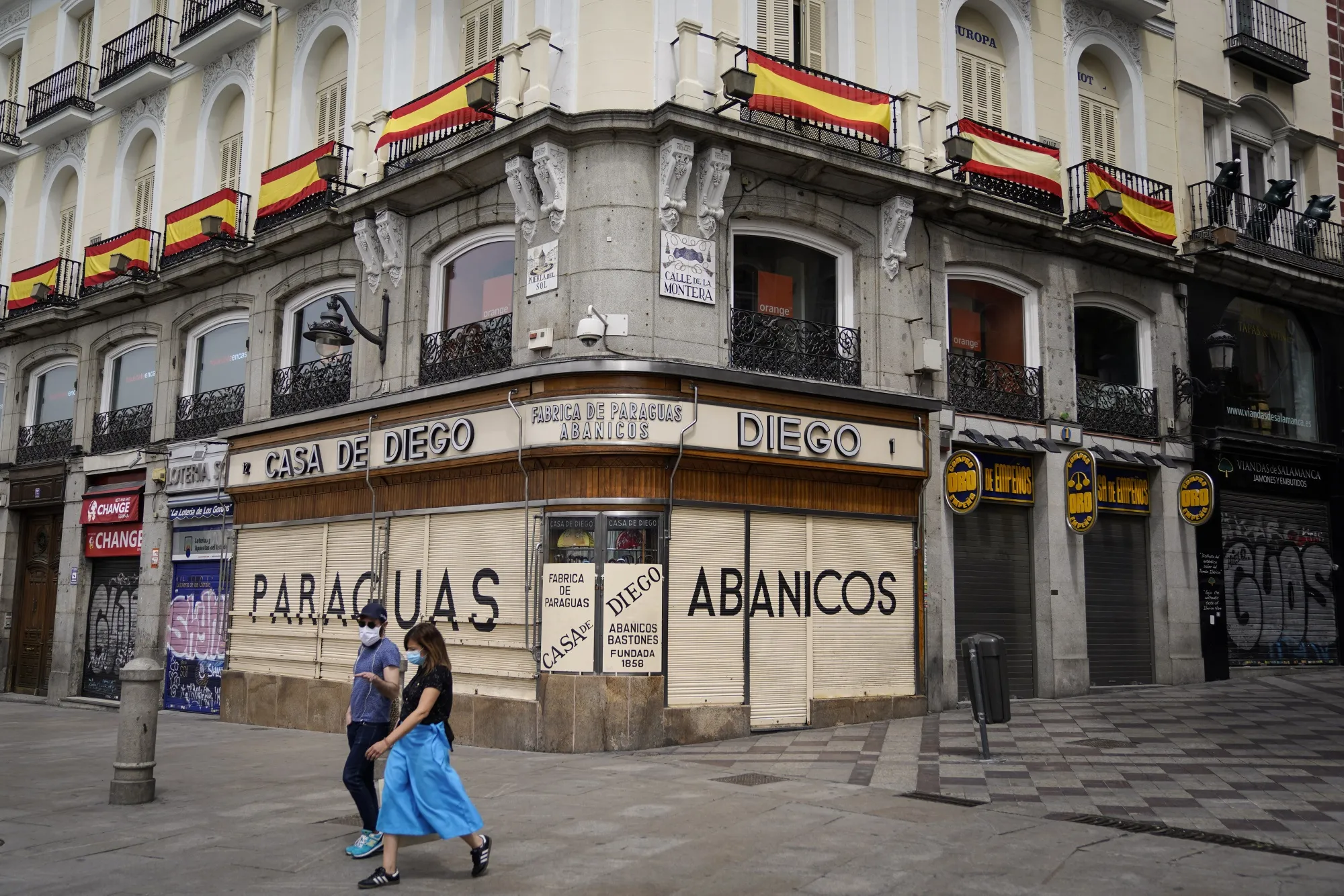 Shuttered stores in Madrid, on May 7.