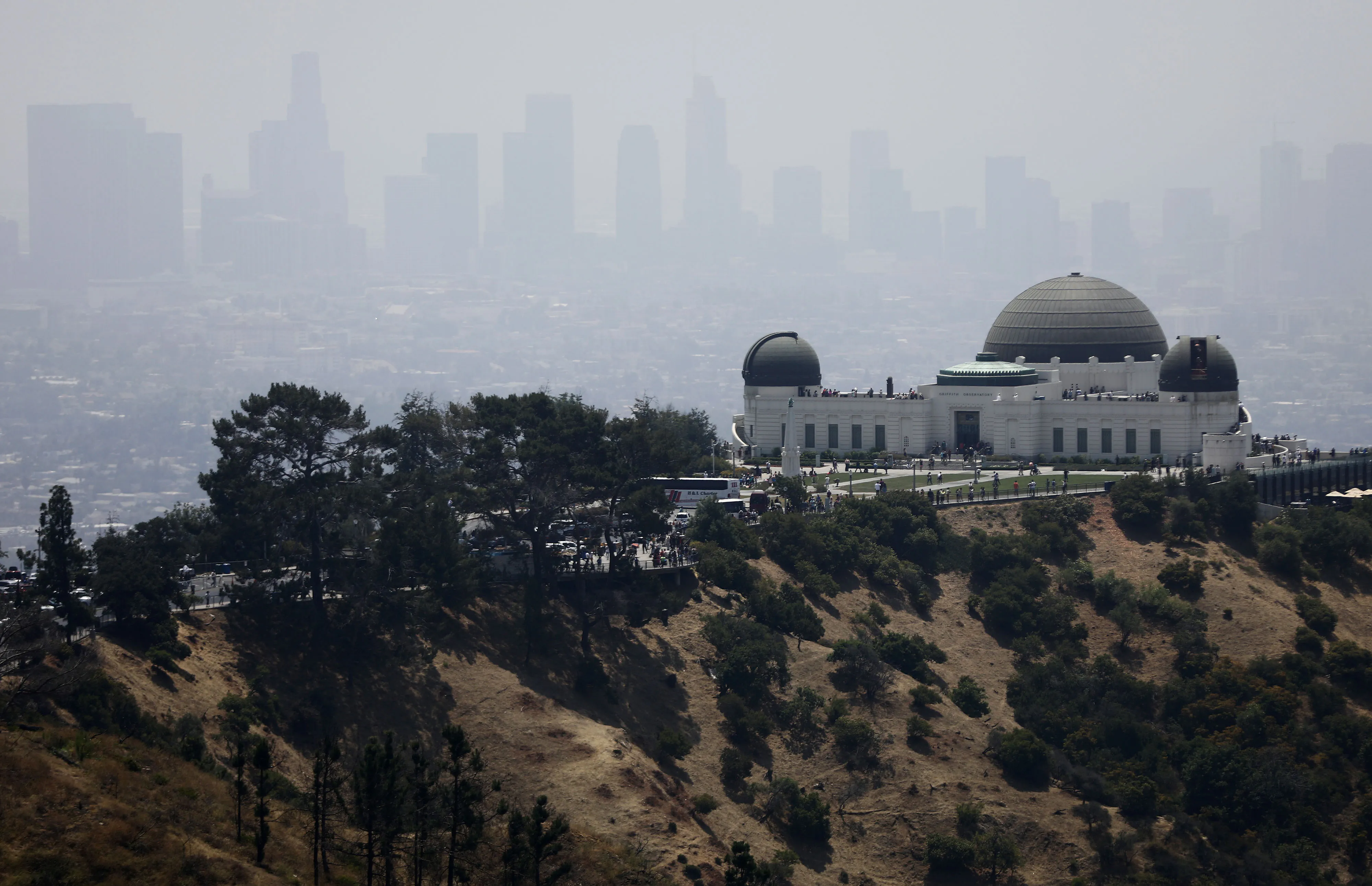 Smog surrounds downtown Los Angeles.