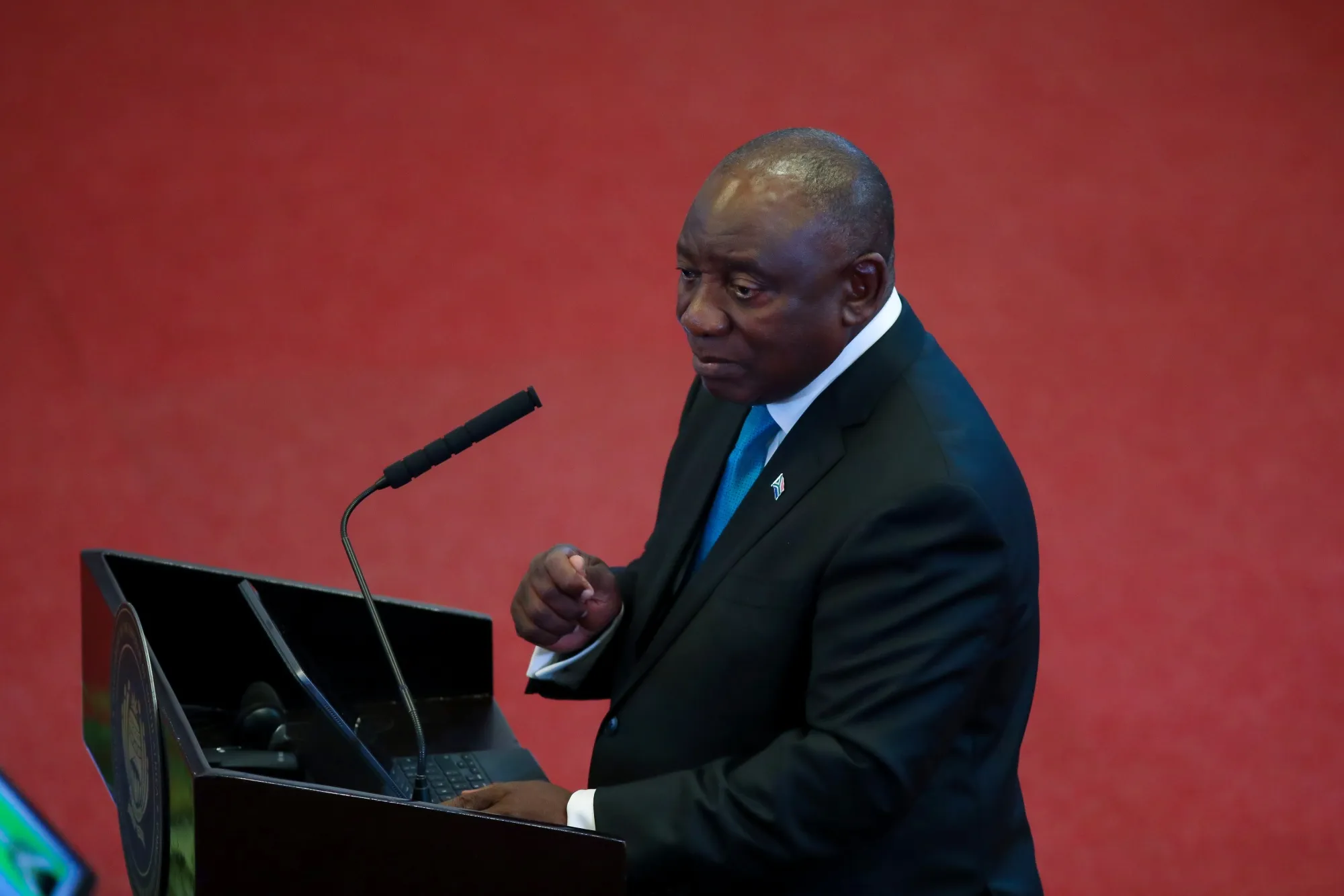 South African President&nbsp;Cyril Ramaphosa&nbsp;delivers the state-of-the-nation address in Cape Town, on Feb. 12.