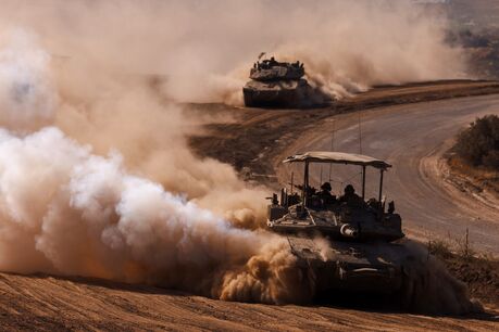 Israeli tanks near the Gaza border on April 17.