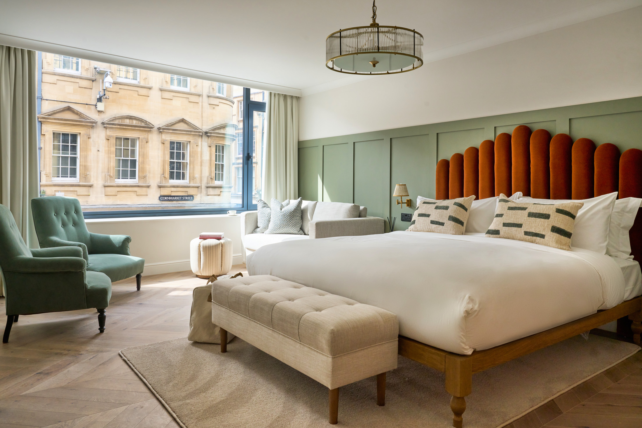 A stylish bedroom at the Store in Oxford, a quick walk from the city’s train station.