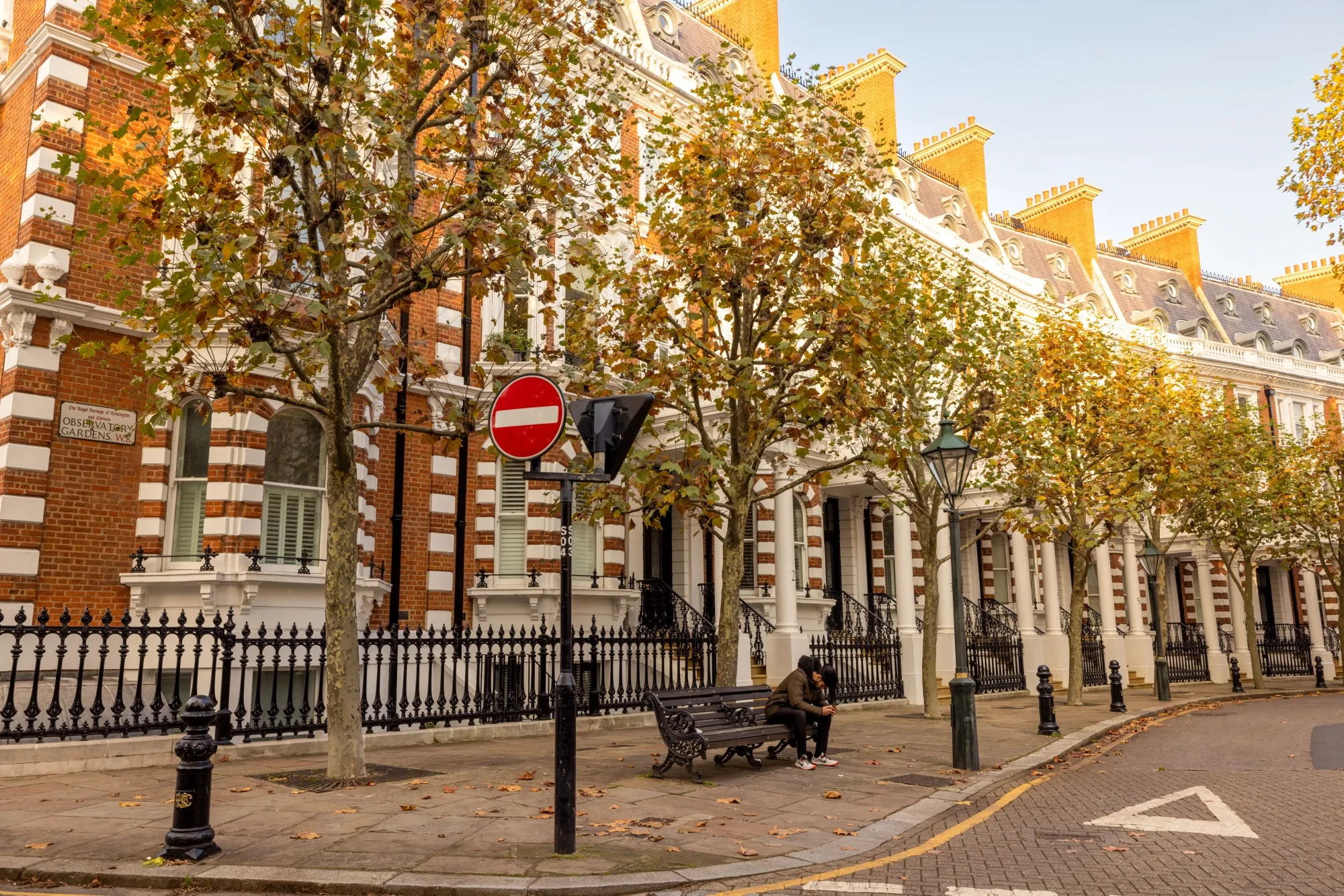A row of luxury residential homes in the Kensington and Chelsea district of London, UK.