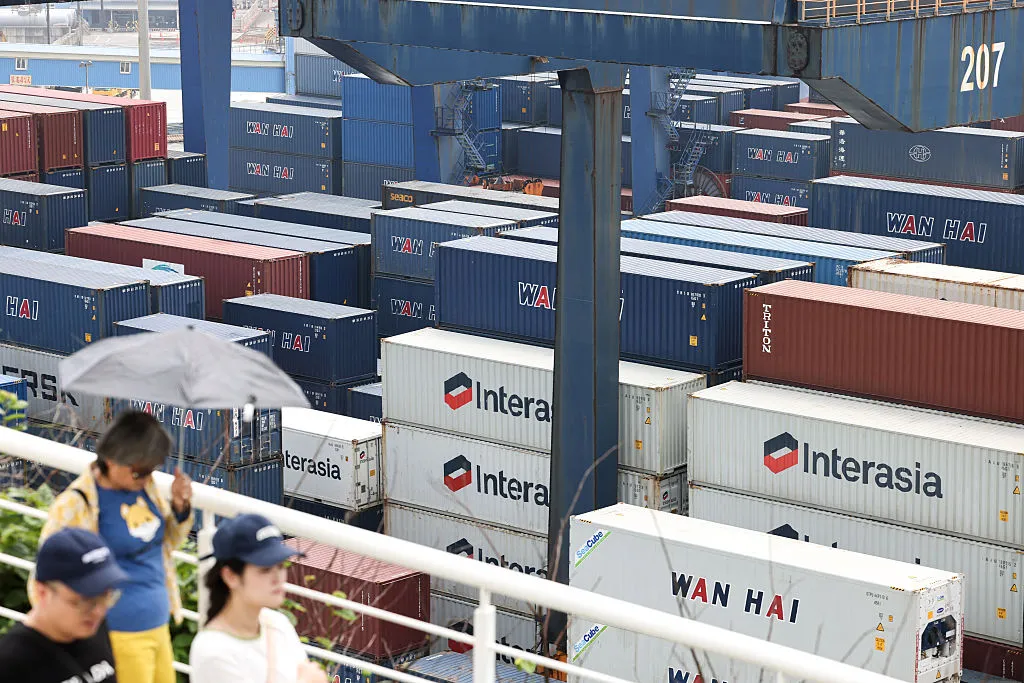 Shipping containers are seen at the port in Keelung,Taiwan.