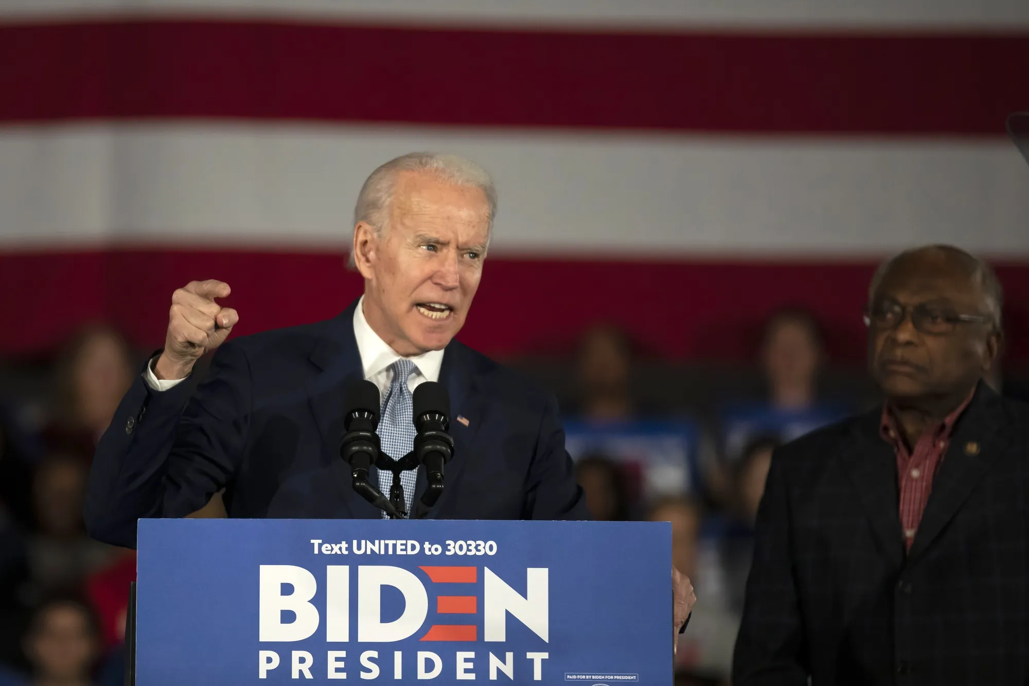 Former Vice President Joe Biden speaks during a primary-night rally in Columbia, South Carolina on Feb. 29, 2020.
