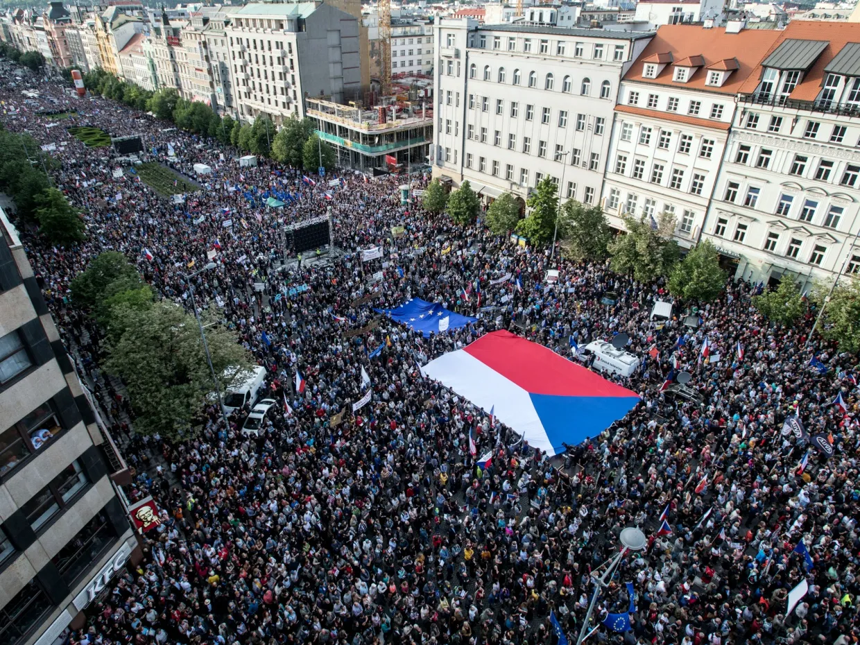 Protests in Wenceslas Square, Prague on May 21.