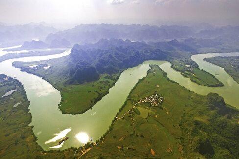 The Zuojiang River, along which you can find myriad protected rock-art sites.