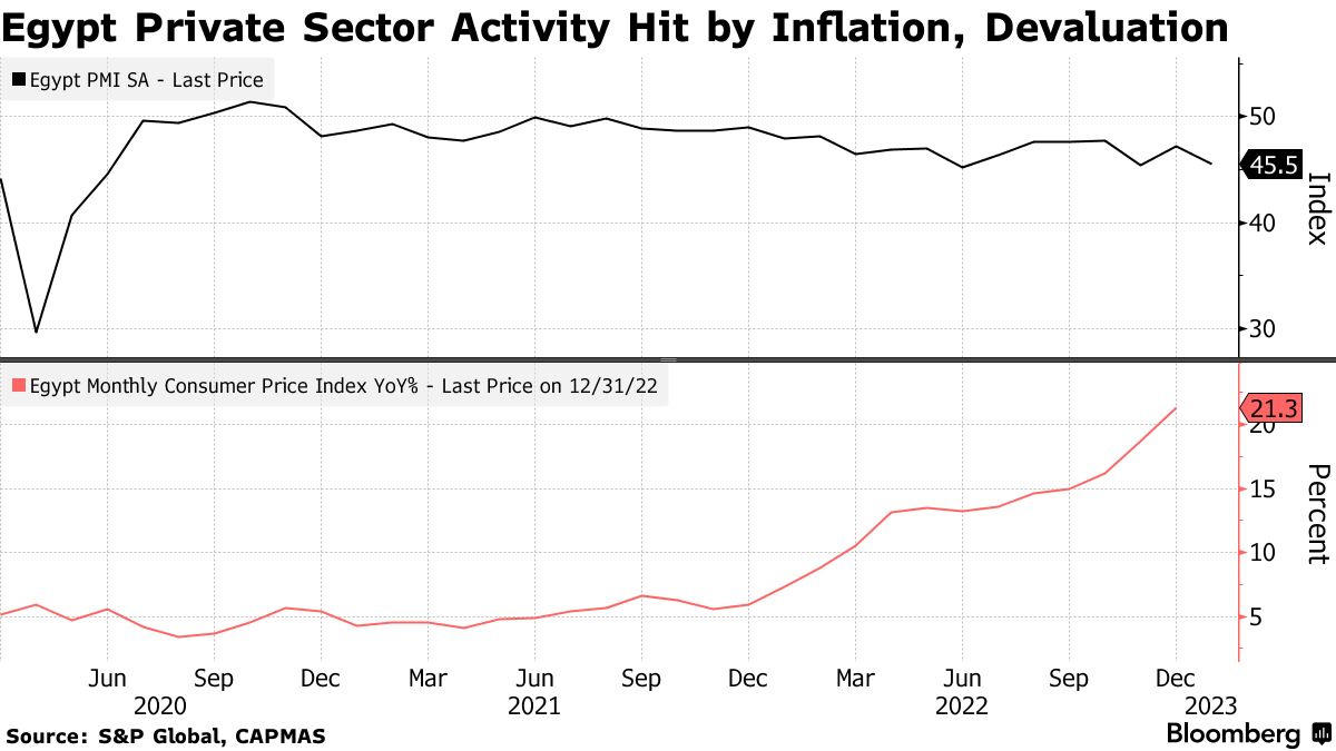 Egypt Private Sector Activity Hit by Inflation, Devaluation