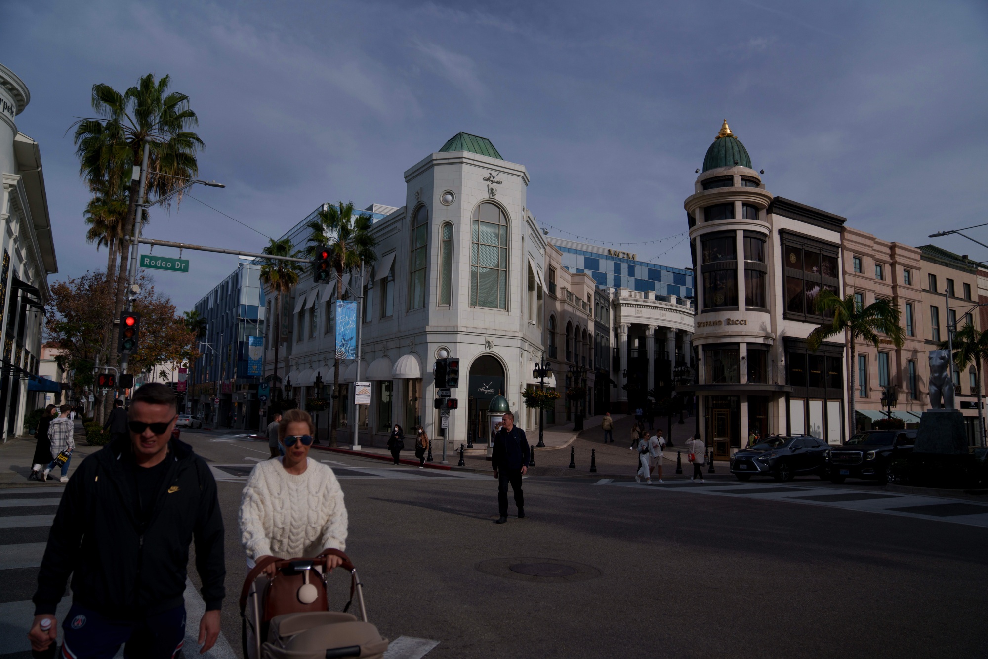 Rodeo Drive in Beverly Hills at night.