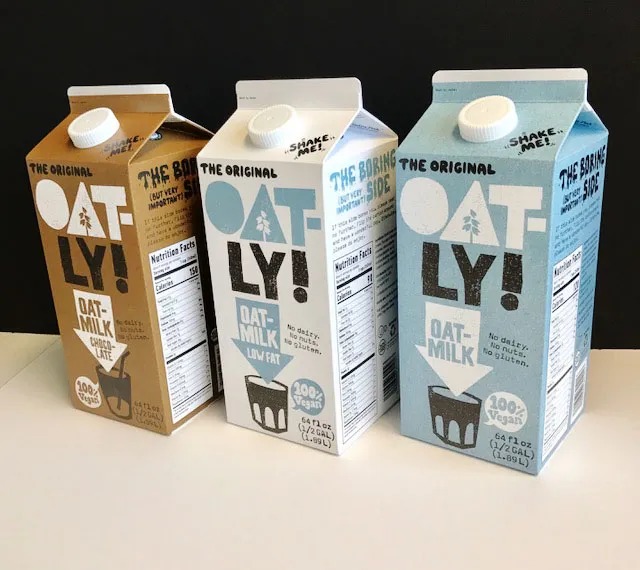 Cartons of Oatly.