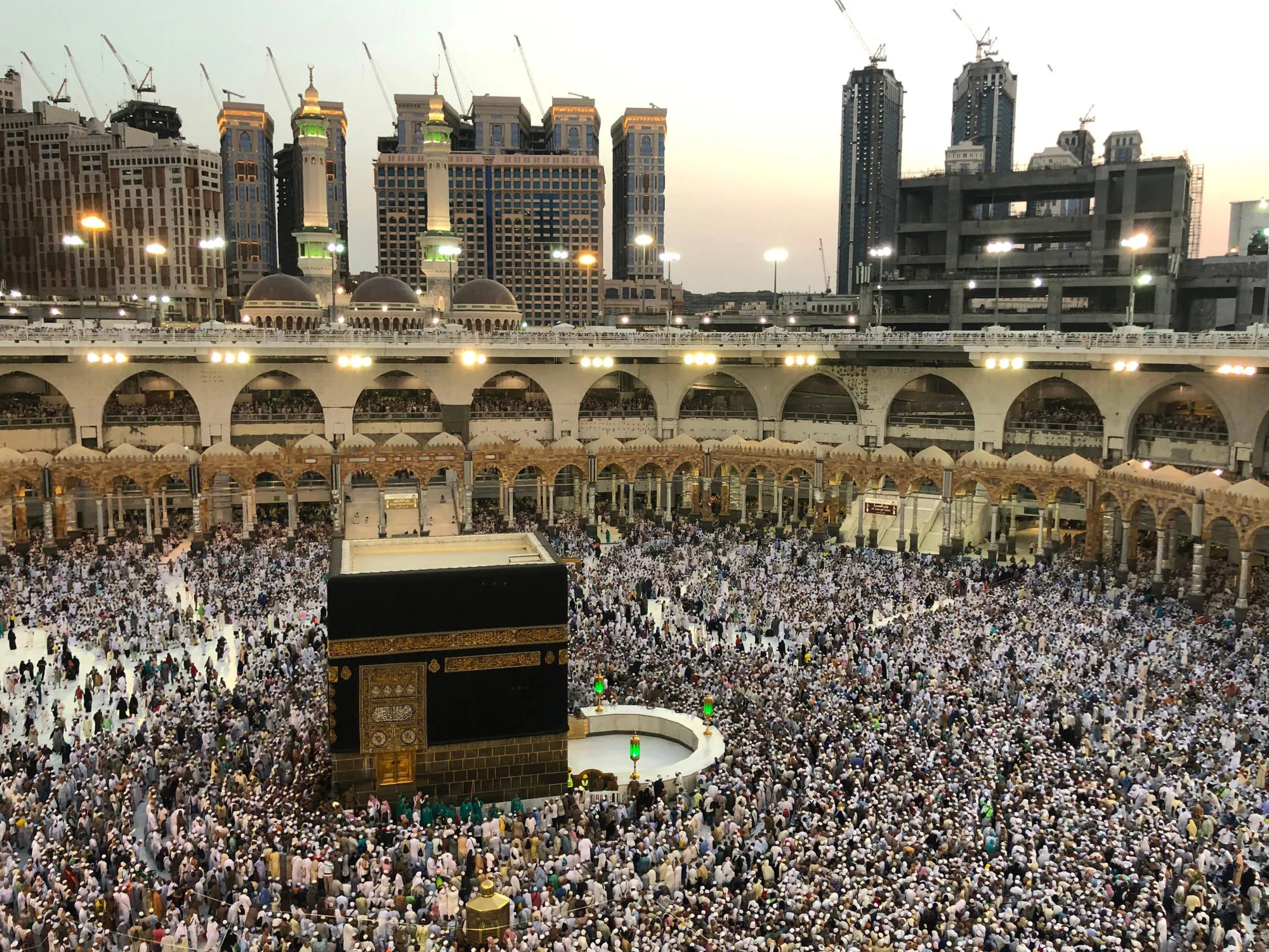 Buildings surround pilgrims at the Grand Mosque in Mecca.