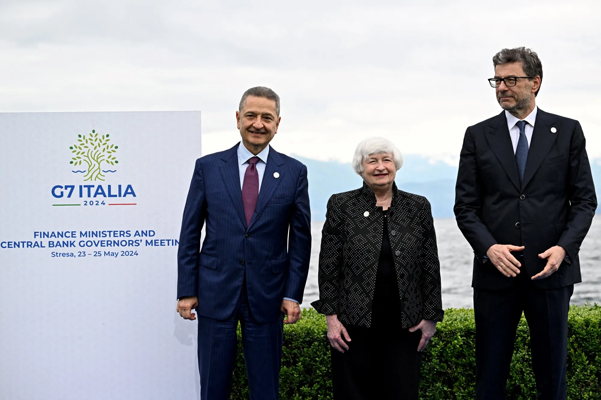 Fabio Panetta, Janet Yellen, Giancarlo Giorgetti in Stresa, Italy, on May 24.