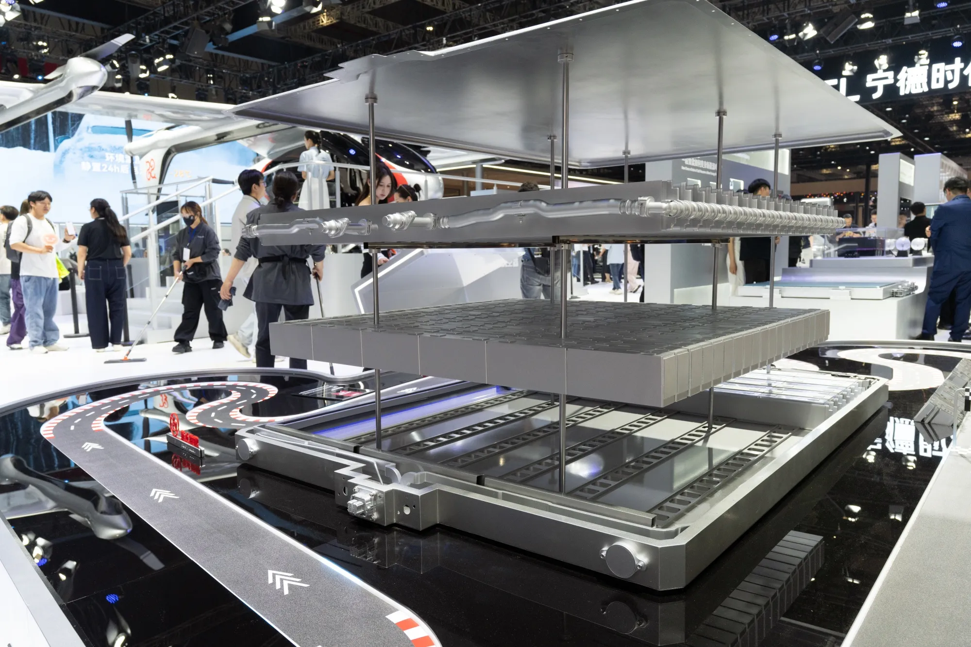 A cross-section of a Contemporary Amperex Technology Co. battery for electric vehicles&nbsp;at the Shanghai Auto Show in Shanghai, on&nbsp;April 23.