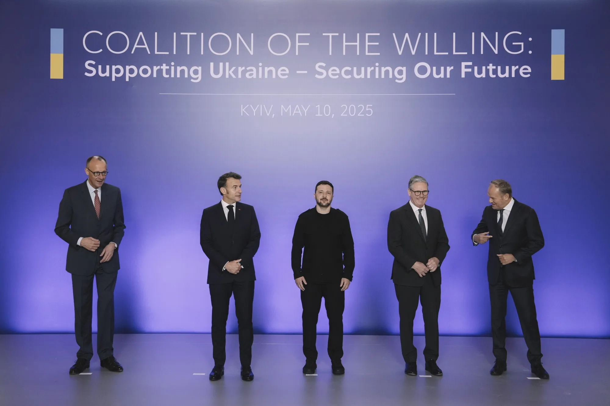 German Chancellor Friedrich Merz, French President Emmanuel Macron, Ukrainian leader Volodymyr Zelenskiy, UK Prime Minister Keir Starmer and Polish premier Donald Tusk at a meeting in Kyiv in May.