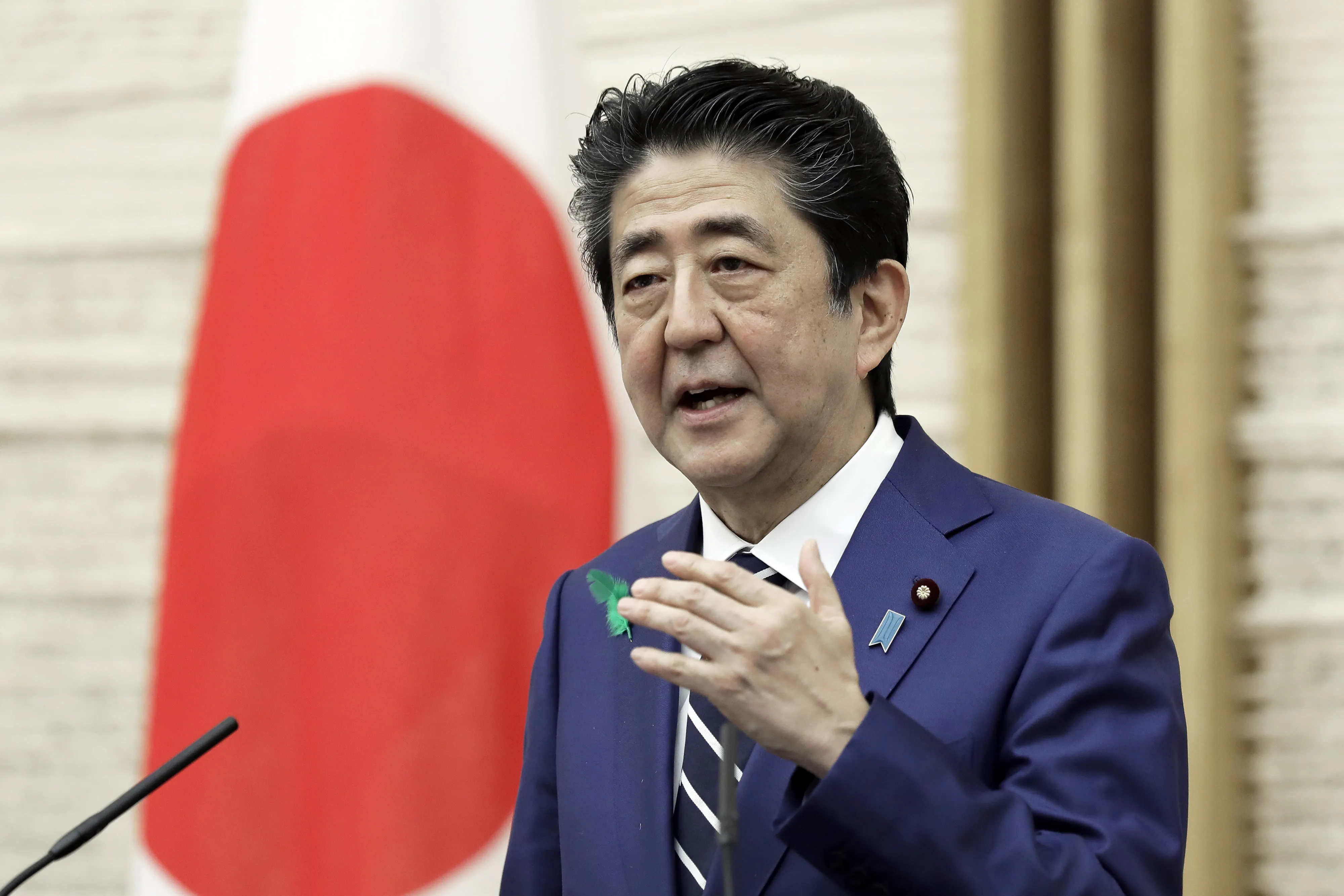 Shinzo Abe speaks during a news conference in Tokyo, on April 17.
