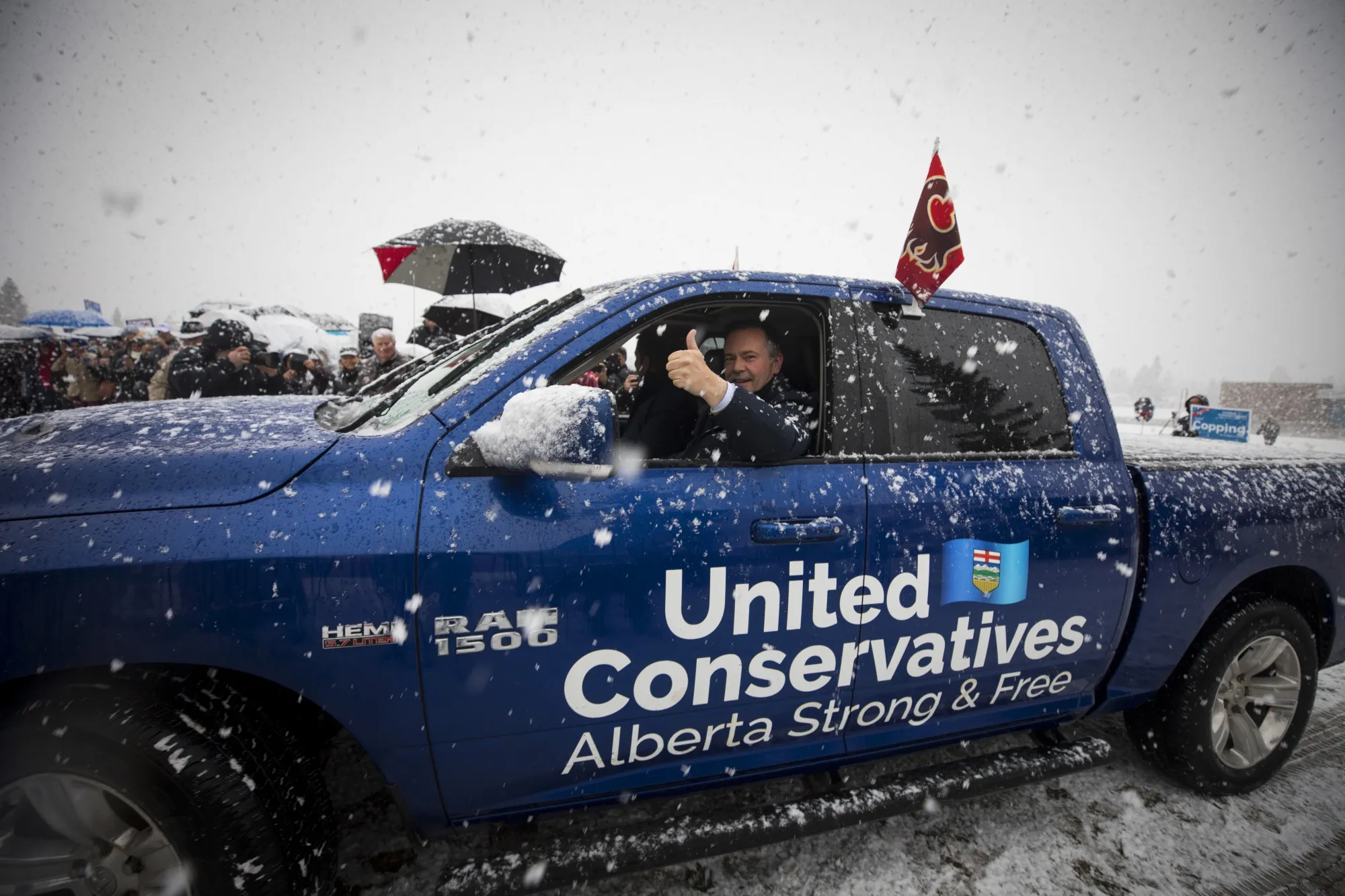 Jason Kenney, leader of the United Conservative Party, arrives at a campaign rally in Calgary.