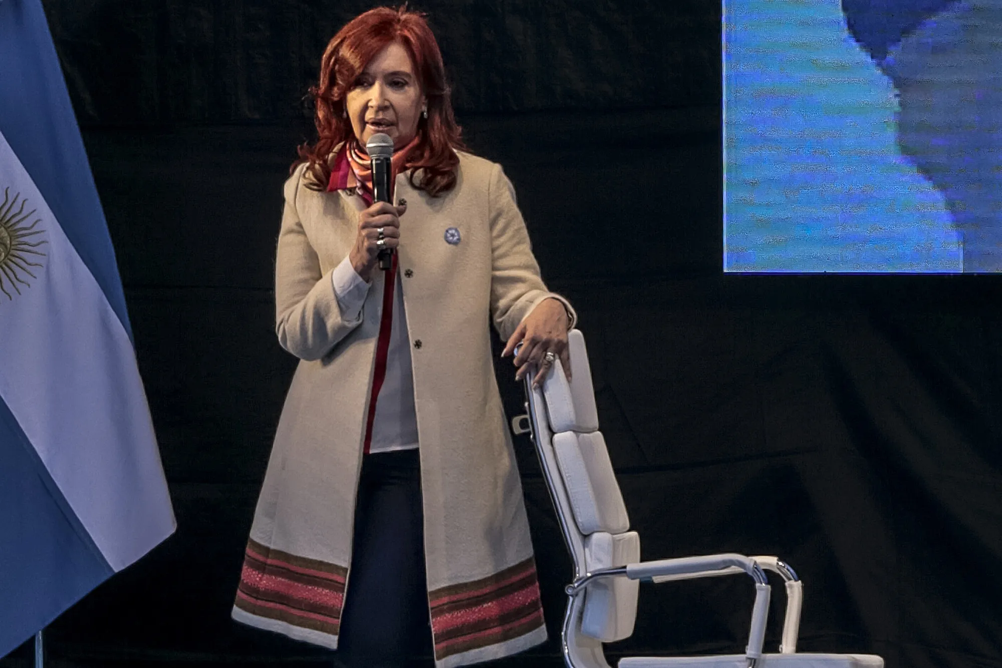 Vice President Cristina Fernandez de Kirchner speaks on stage during a campaign event in Merlo, Argentina, in May 2019.