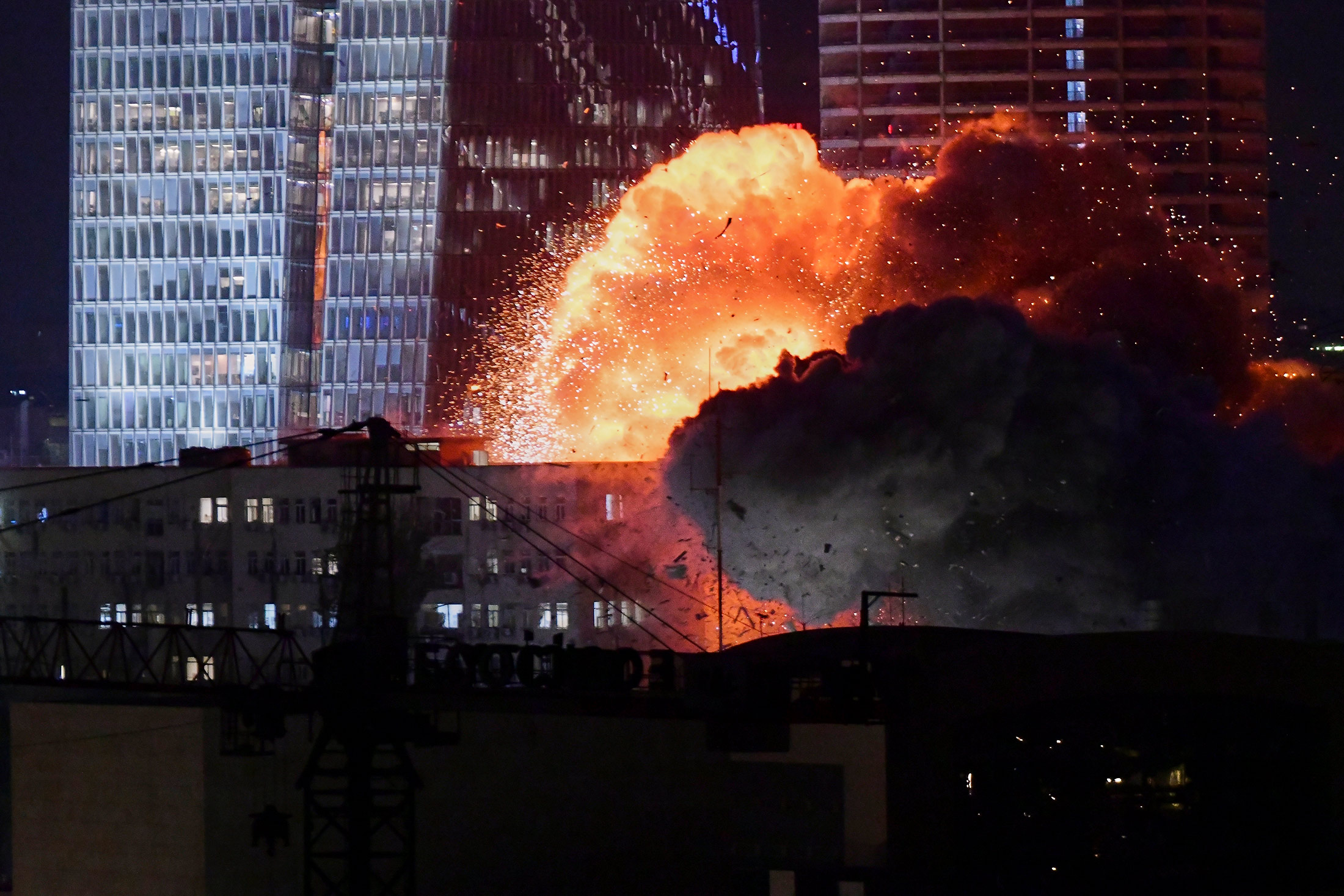 An explosion during a missile strike in Tel Aviv on June 13.