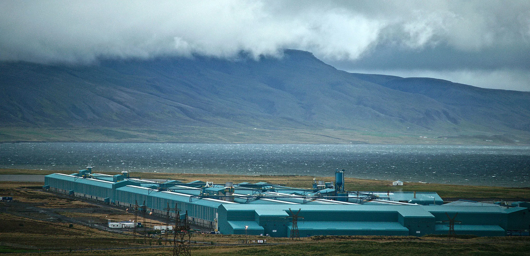 An aluminum smelting plant on the Hvalfordur fjord in Iceland.
