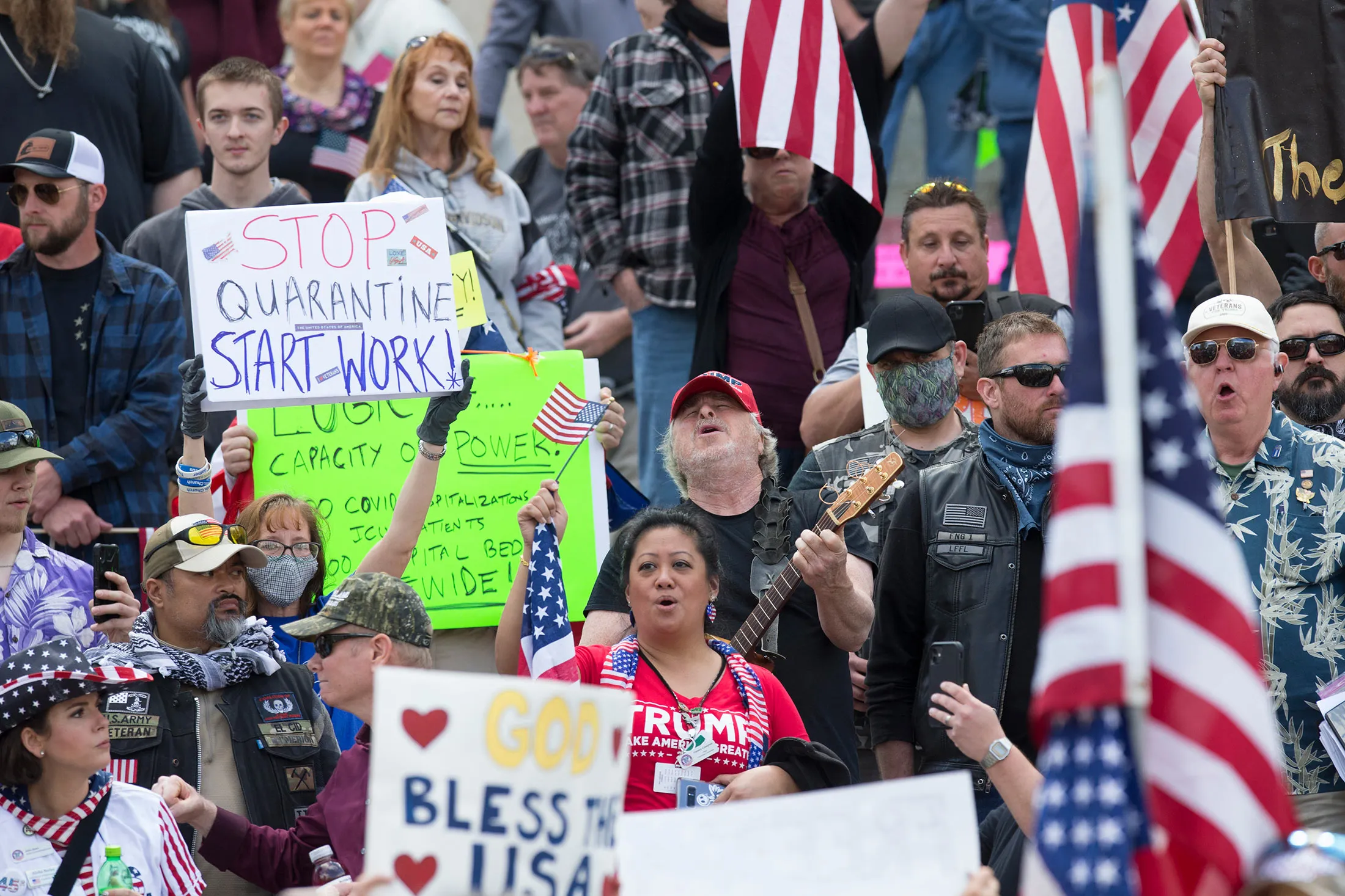 Hundreds gather to protest the state's stay-at-home order, at the Capitol building&nbsp;in Olympia, Washington on April 19.&nbsp;