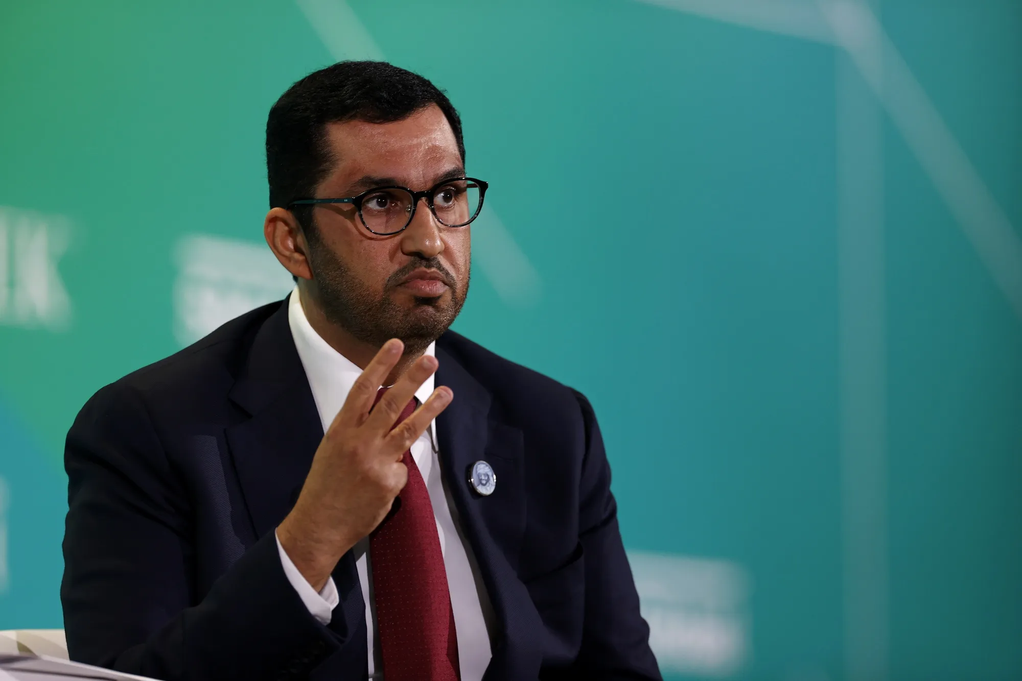 Sultan Ahmed Al Jaber, chief executive officer of Abu Dhabi National Oil Co. (ADNOC), speaks during the 2023 CERAWeek&nbsp;in Houston on&nbsp;March 6, 2023.&nbsp;