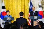 President Barack Obama and President Park Geun-hye of the Republic of Korea hold a joint press conference in the East Room of the White House in Washington, District of Columbia, U.S., on Tuesday, May 7, 2013. The two countries are celebrating the 60th anniversary of the U.S.-ROK alliance this year.
