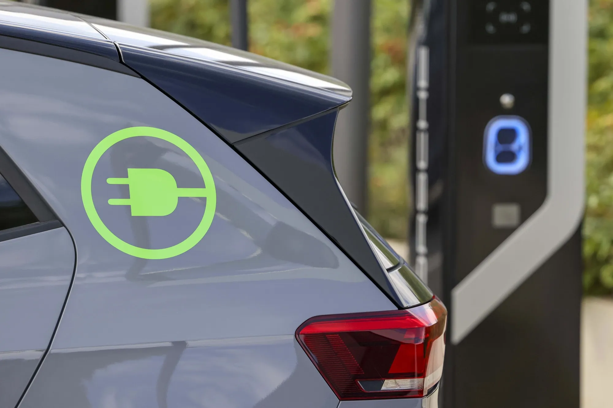 A Volkswagen AG ID.3 EV&nbsp;charges outside a&nbsp;showroom in Dortmund.
