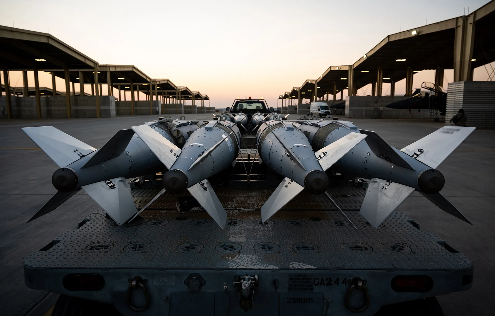 US Airmen prepare to load munition systems onto F-15 planes during&nbsp;Operation Hawkeye Strike, in a&nbsp;handout photo on Dec. 18.&nbsp;