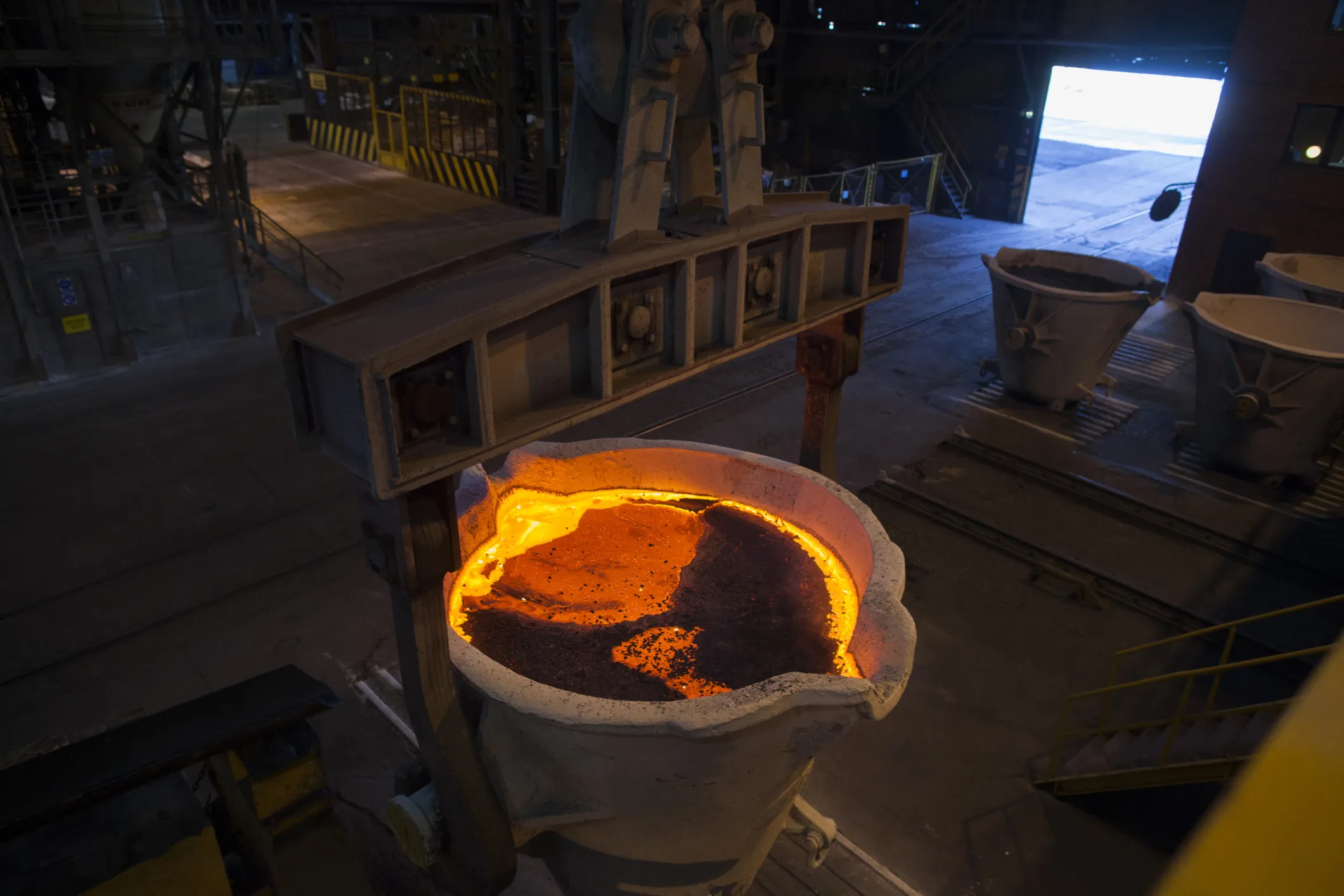Red hot molten copper&nbsp;at the KHGM Polska Miedz SA copper smelting plant in Glogow, Poland.