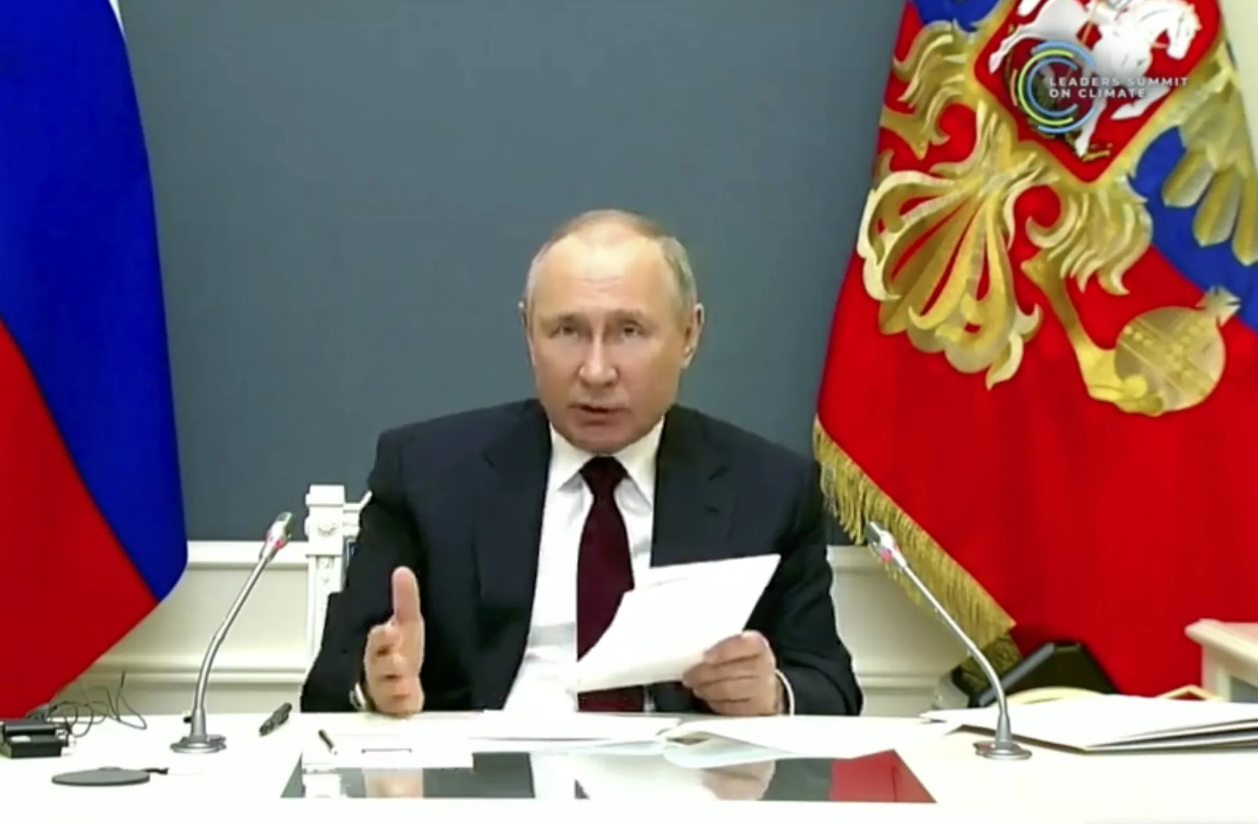 Vladimir Putin, Russia's president, speaks during the virtual Leaders Summit on Climate.
