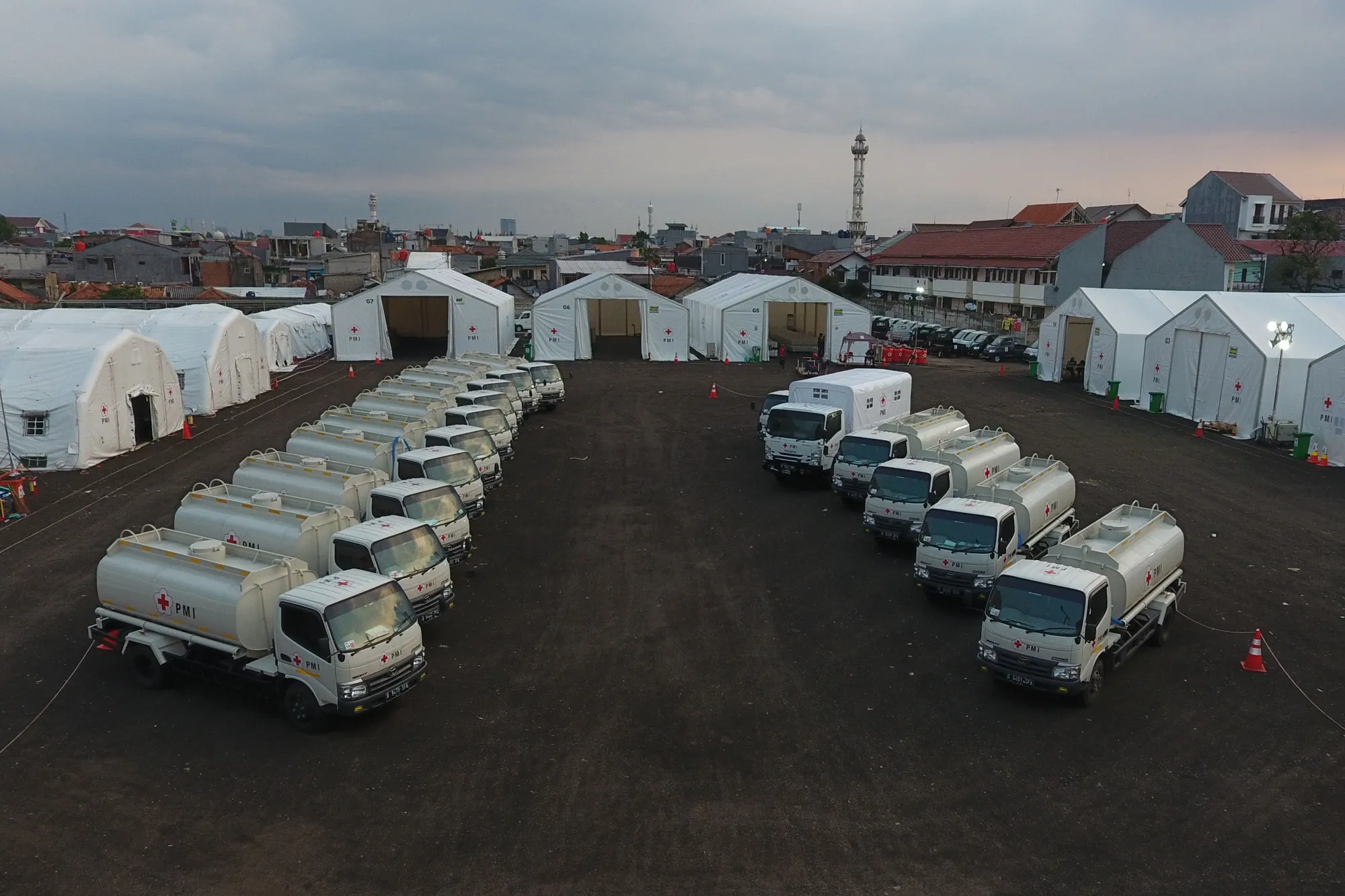 PMI (Indonesia Red Cross) tents and vehicles are readied in Jakarta, Indonesia, on Wednesday, April 1.