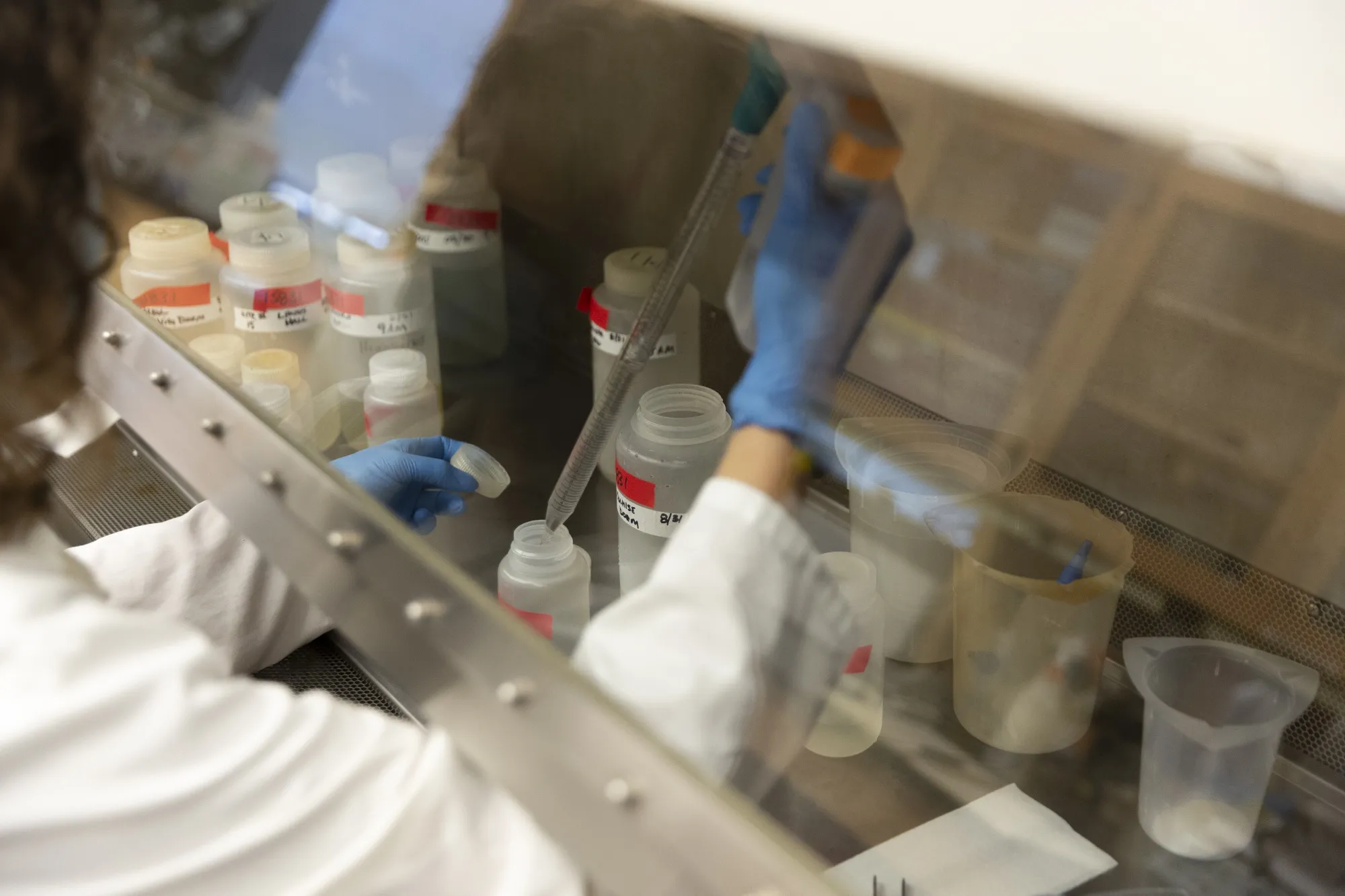 A researcher processes wastewater samples&nbsp;in Tucson, Arizona.